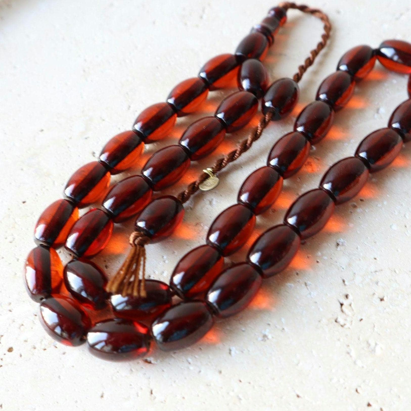 Handmade Fire Color Pressed Amber Tasbih | 33-Bead Islamic Prayer Beads
