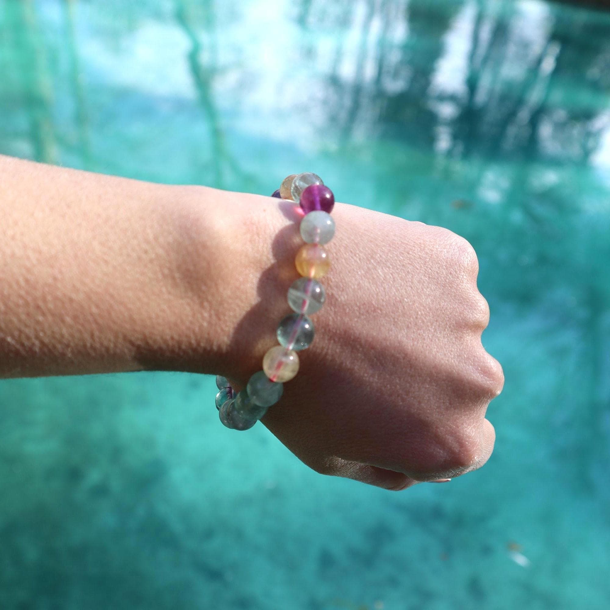 Natural Fluorite Bracelet, Purple Green Gemstone Bead Bracelet, Minimal Stone Jewelry
