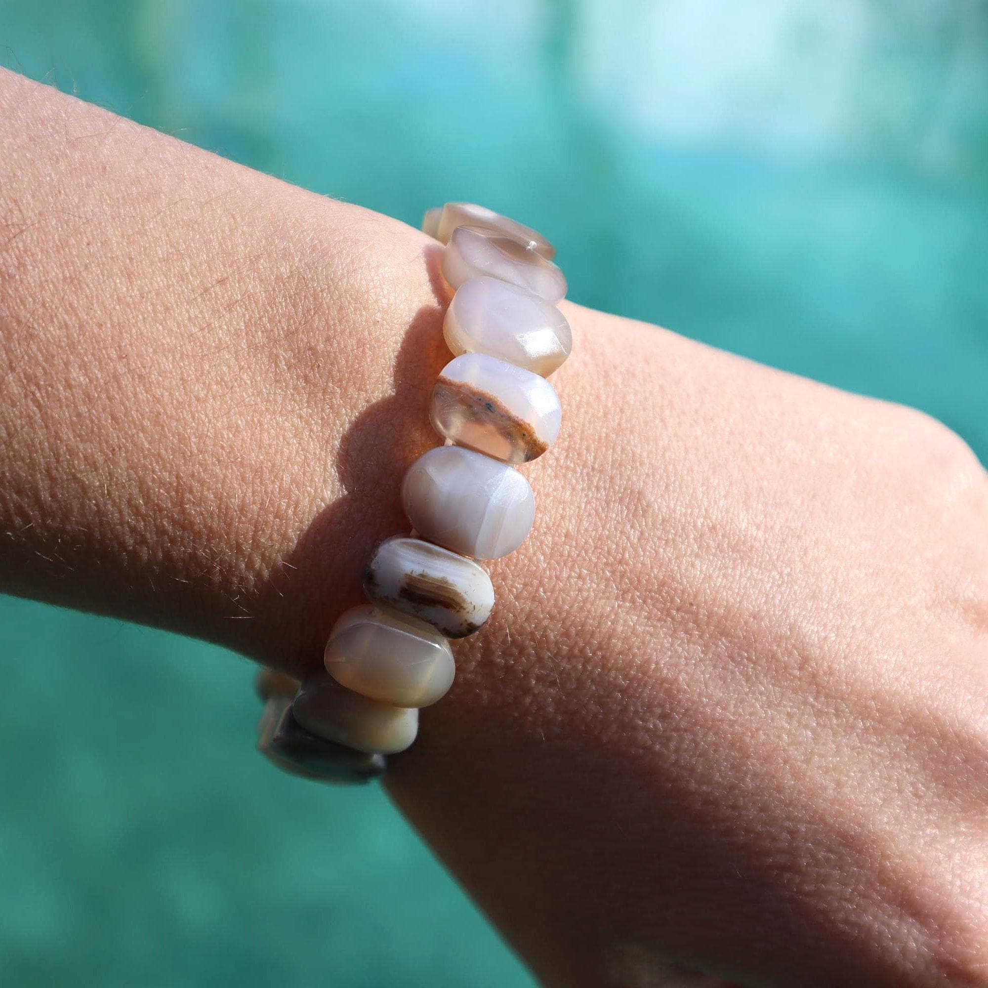 Taupe Gray Agate Stone Bracelet – Natural Beaded Bracelet, Earth Tone Jewelry