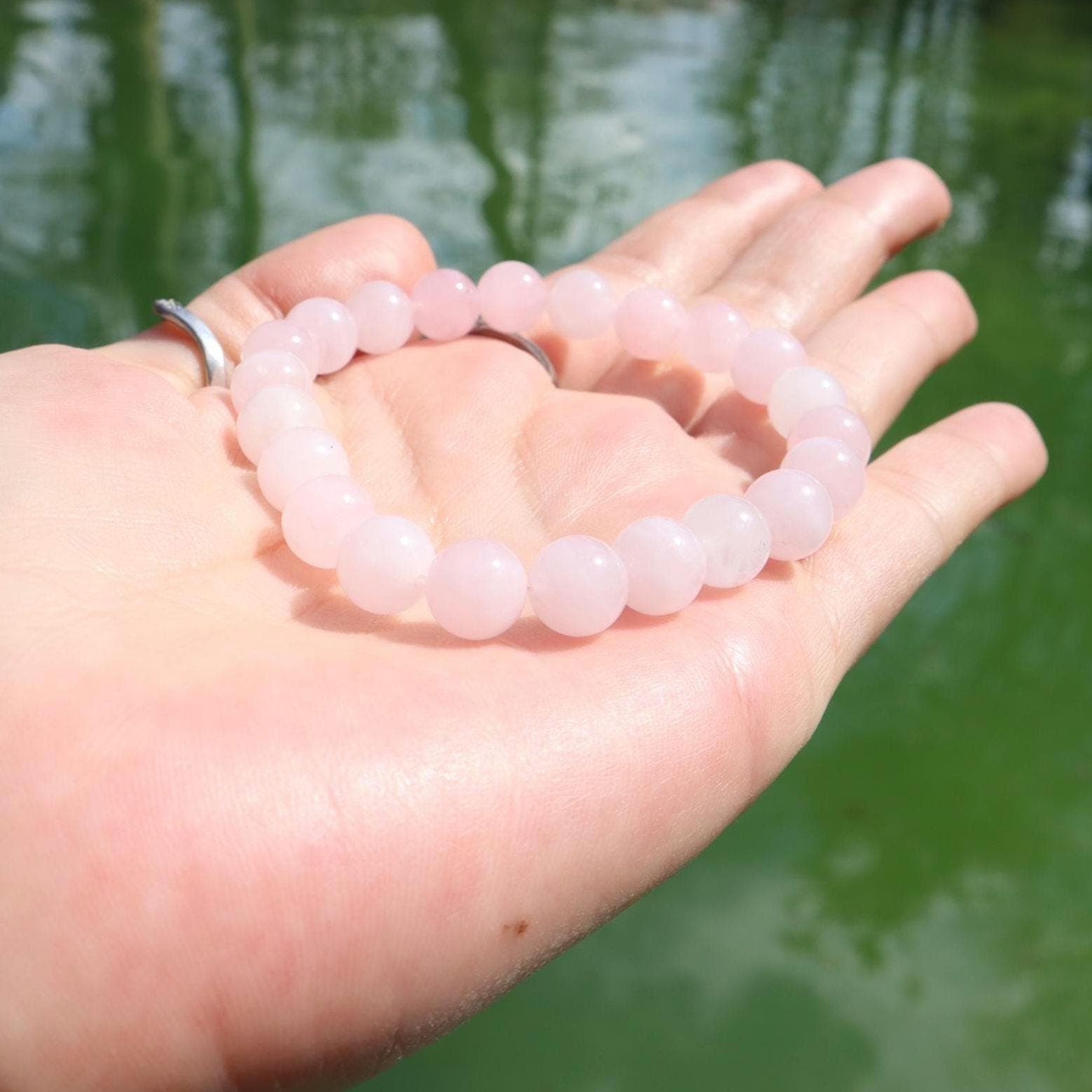 Natural Rose Quartz Beaded Bracelet, 8mm Gemstone, Minimalist Handmade Jewelry - image 3