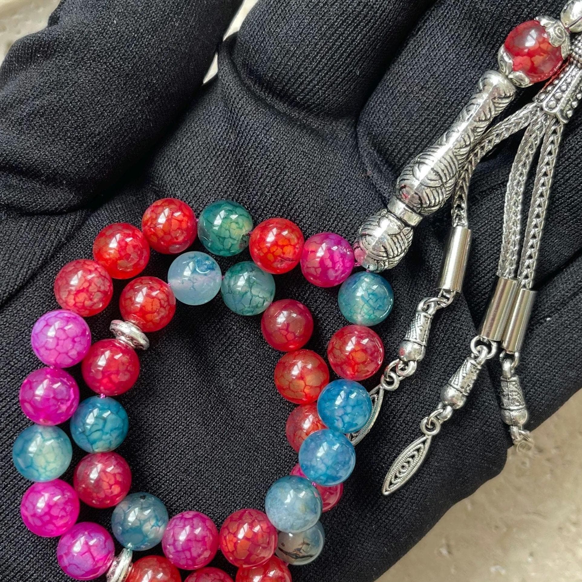 Agate Islamic Prayer Beads | Gemstone Tasbih Misbaha | 8 mm