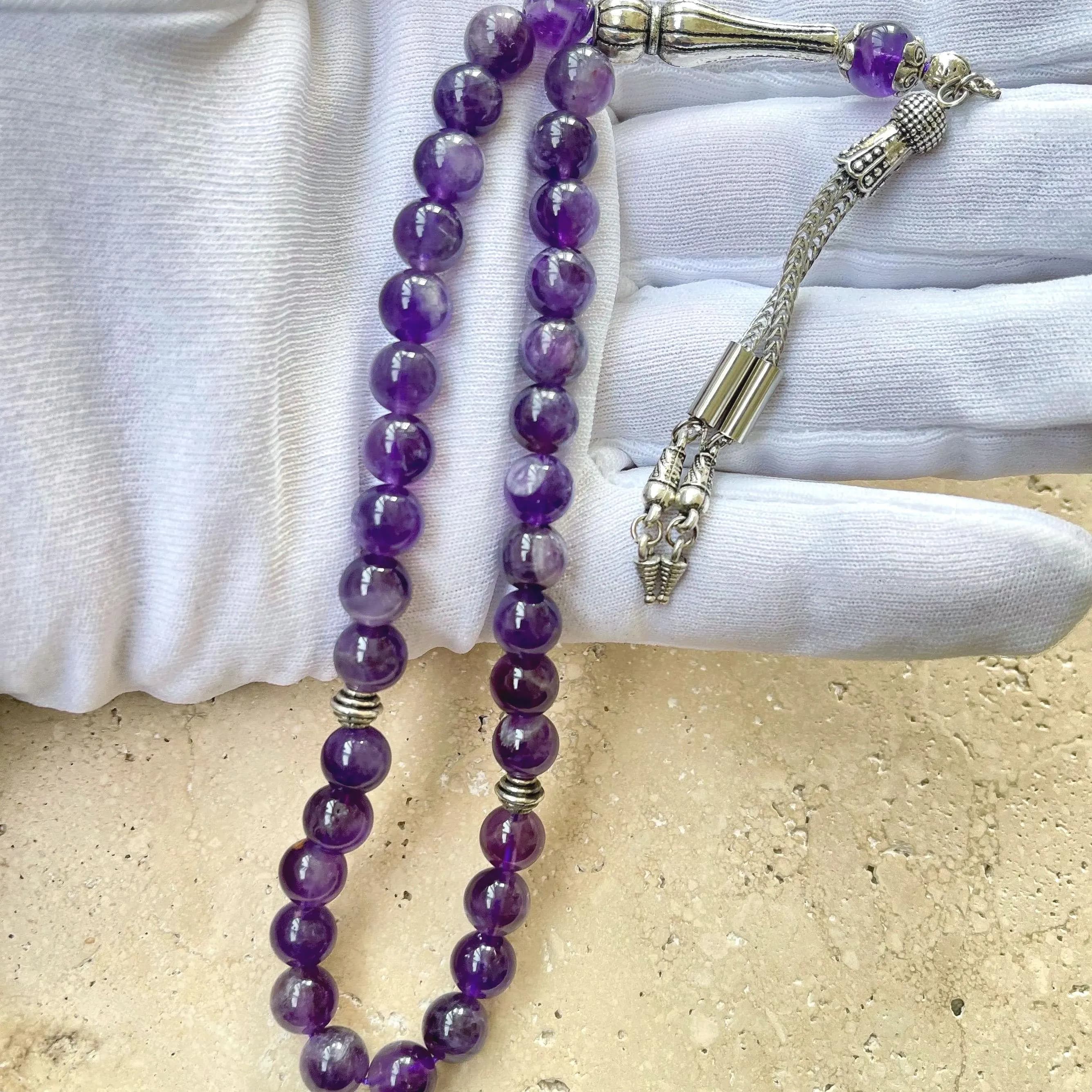 Amethyst Islamic Prayer Beads: 33-Bead Gemstone Tasbih, Muslim Gift - image 4