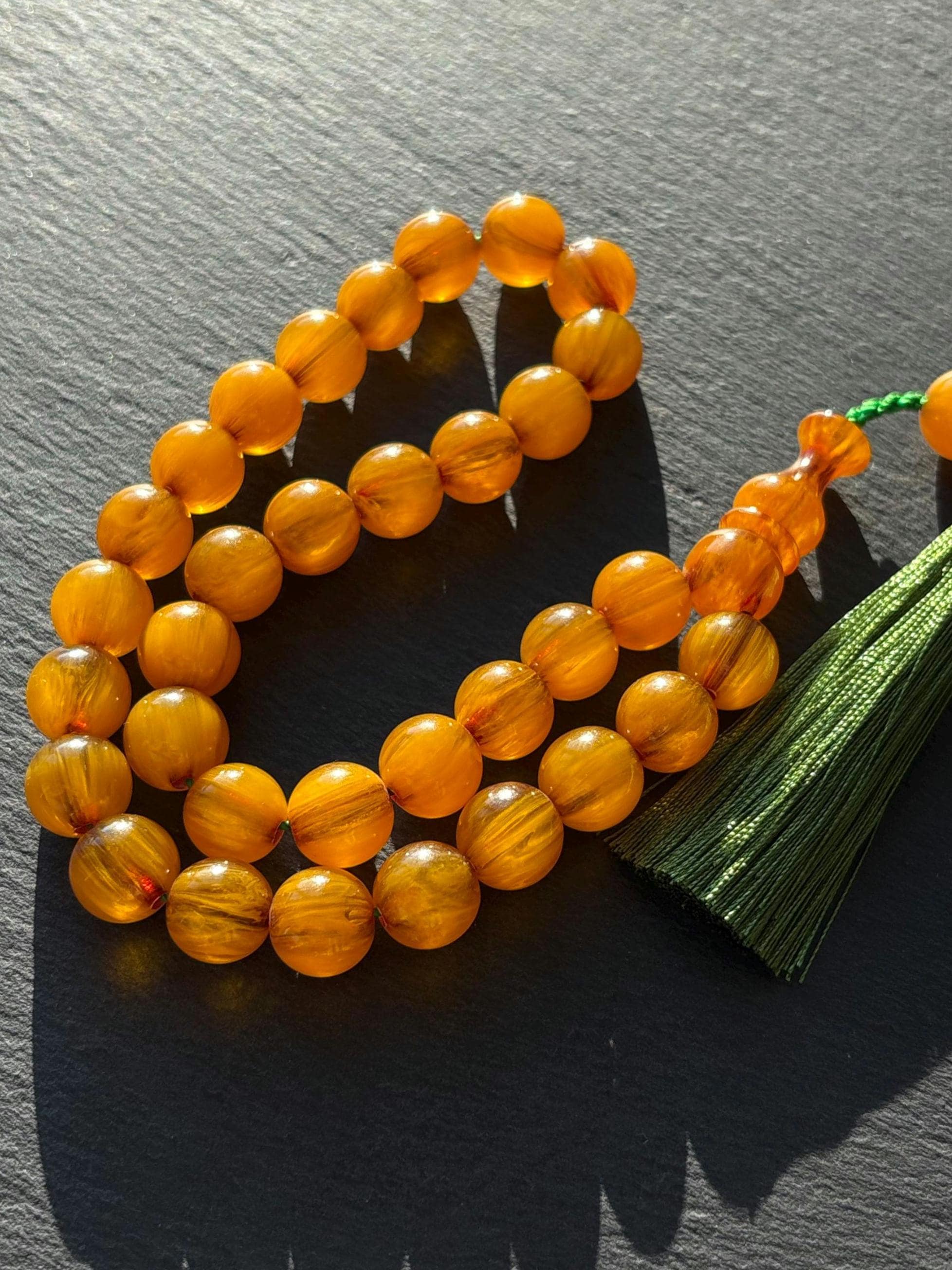 Yellow Pressed Amber Tasbih | 33 Bead Islamic Prayer Beads | Misbaha - image 3