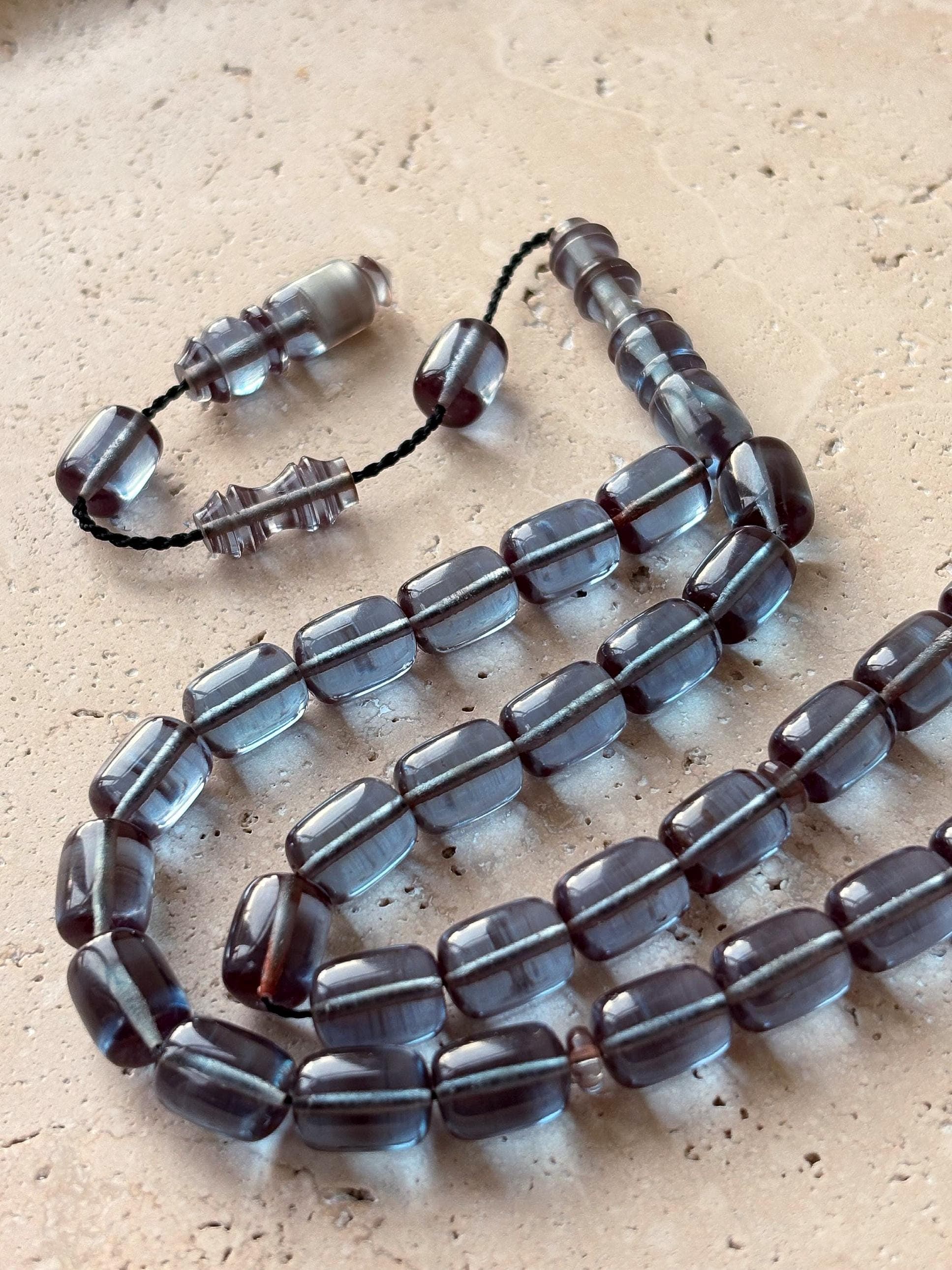 Pressed Amber Resin Islamic Prayer Beads | Blue Fire Effect Tasbih | 33-Bead - image 4