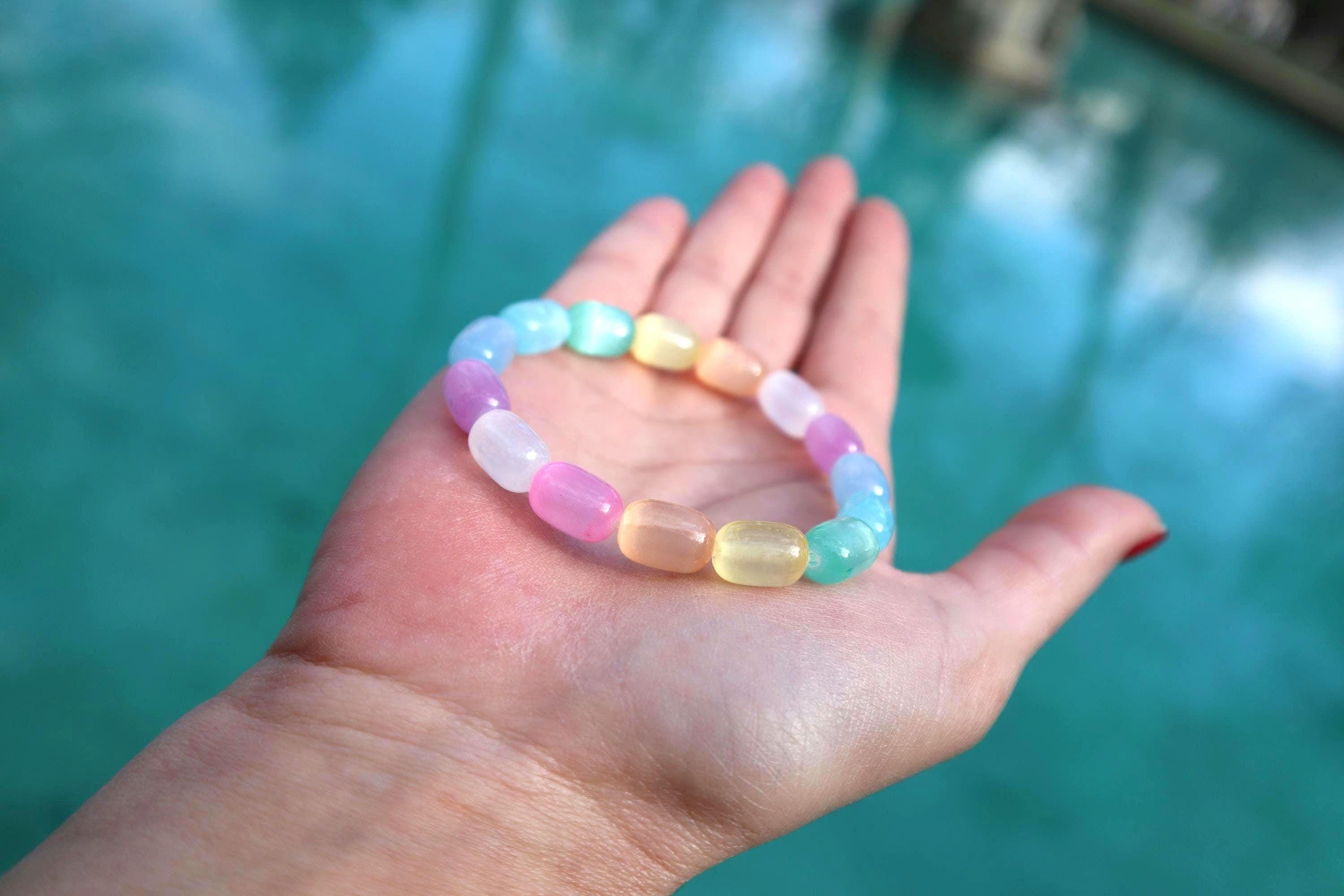Multicolor Selenite Crystal Bracelet, Natural Stone Spiritual Jewelry