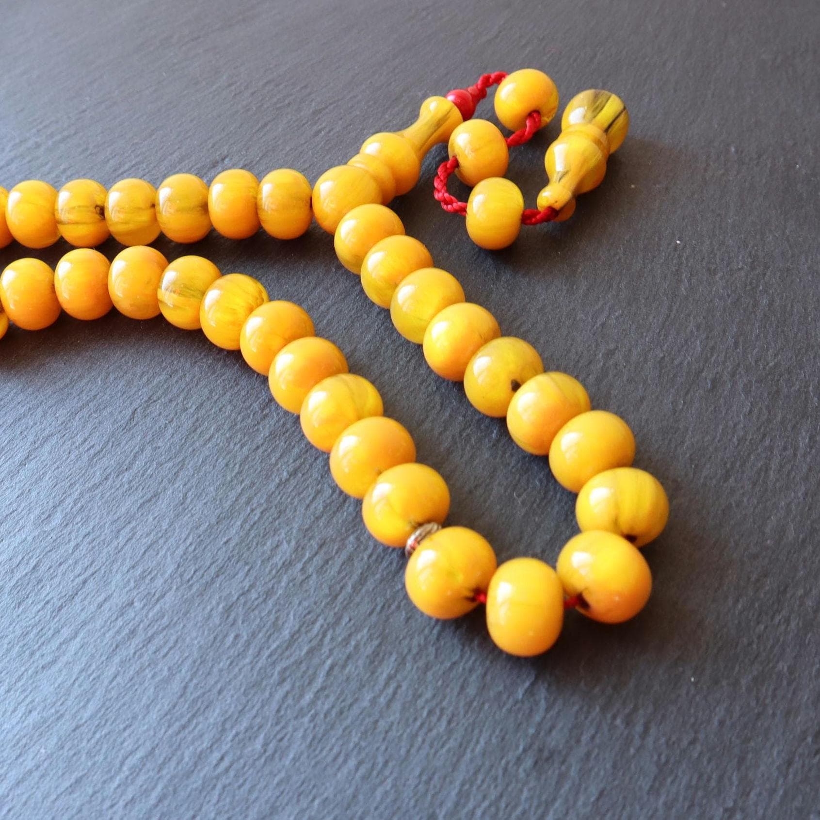 Pressed Amber Faturan Resin Prayer Beads: 33 Bead Islamic Tasbih Rosary - image 5