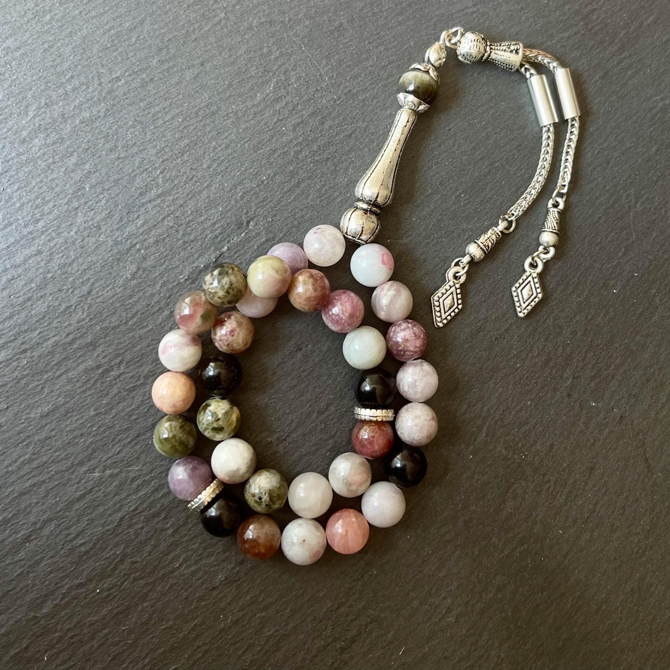 Agate Islamic Prayer Beads | Mixed Gemstone Tasbih | Muslim Rosary | 33-Bead - image 4