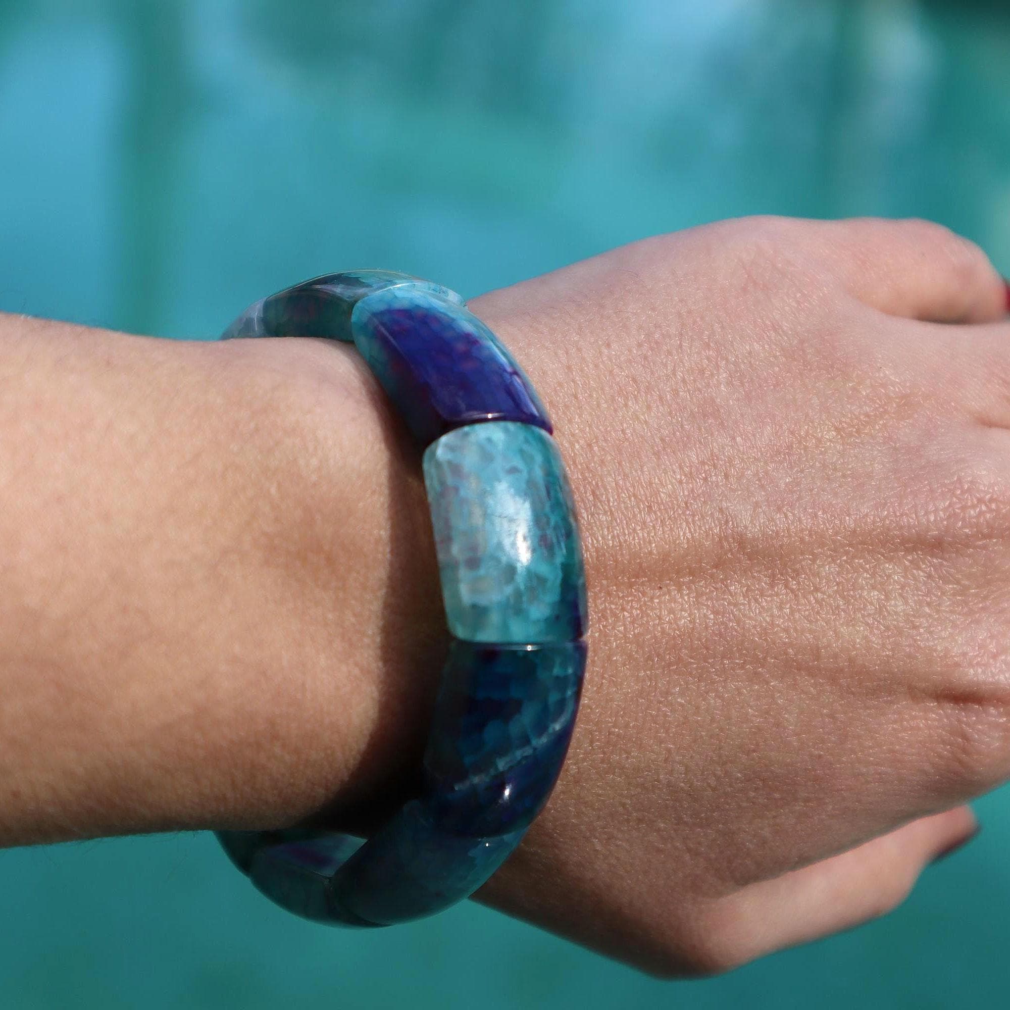 Blue Agate Beaded Bracelet Women Natural Gemstone Minimal Jewelry - image 5