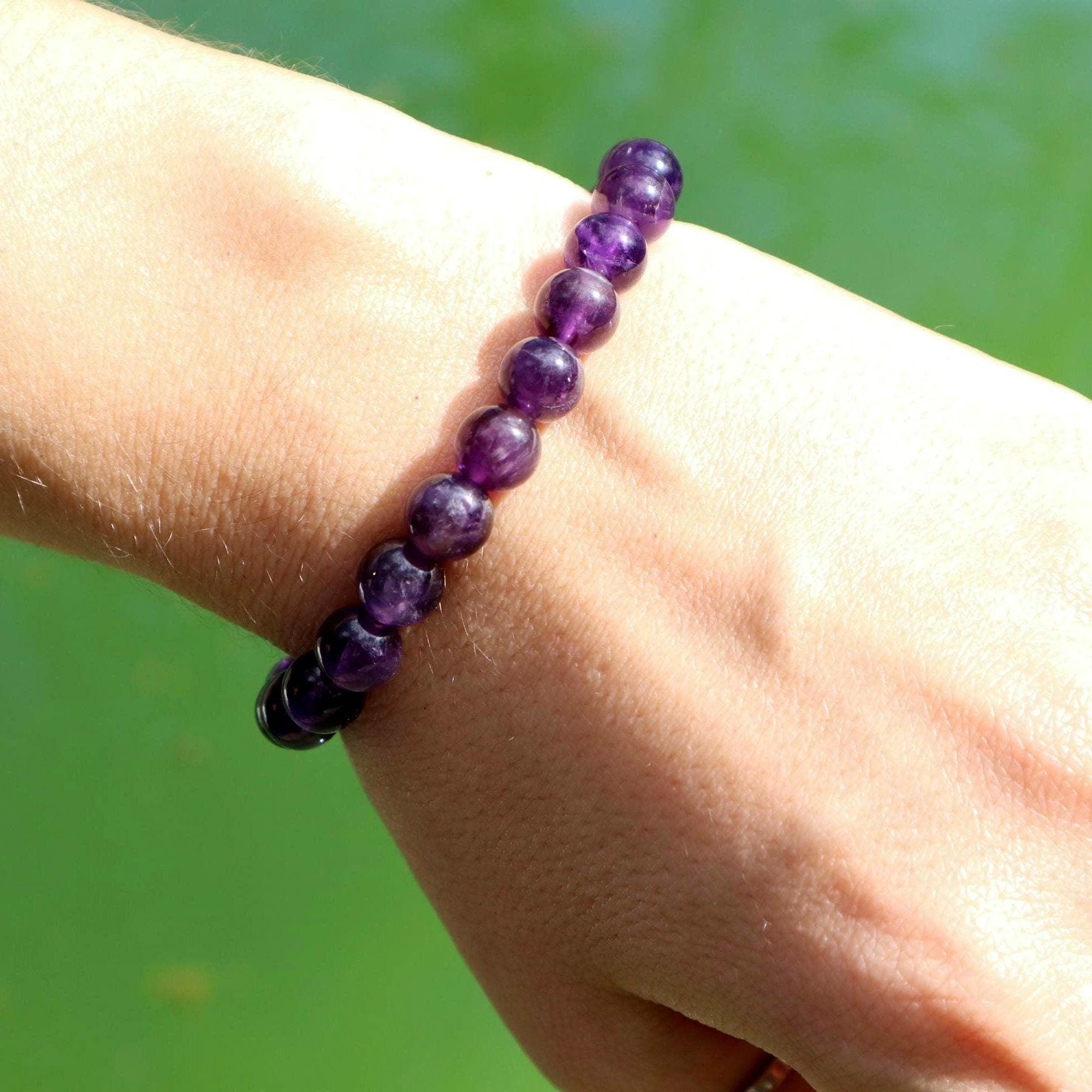 Natural Amethyst Beaded Bracelet: Minimalist 8mm Gemstone Jewelry - image 4
