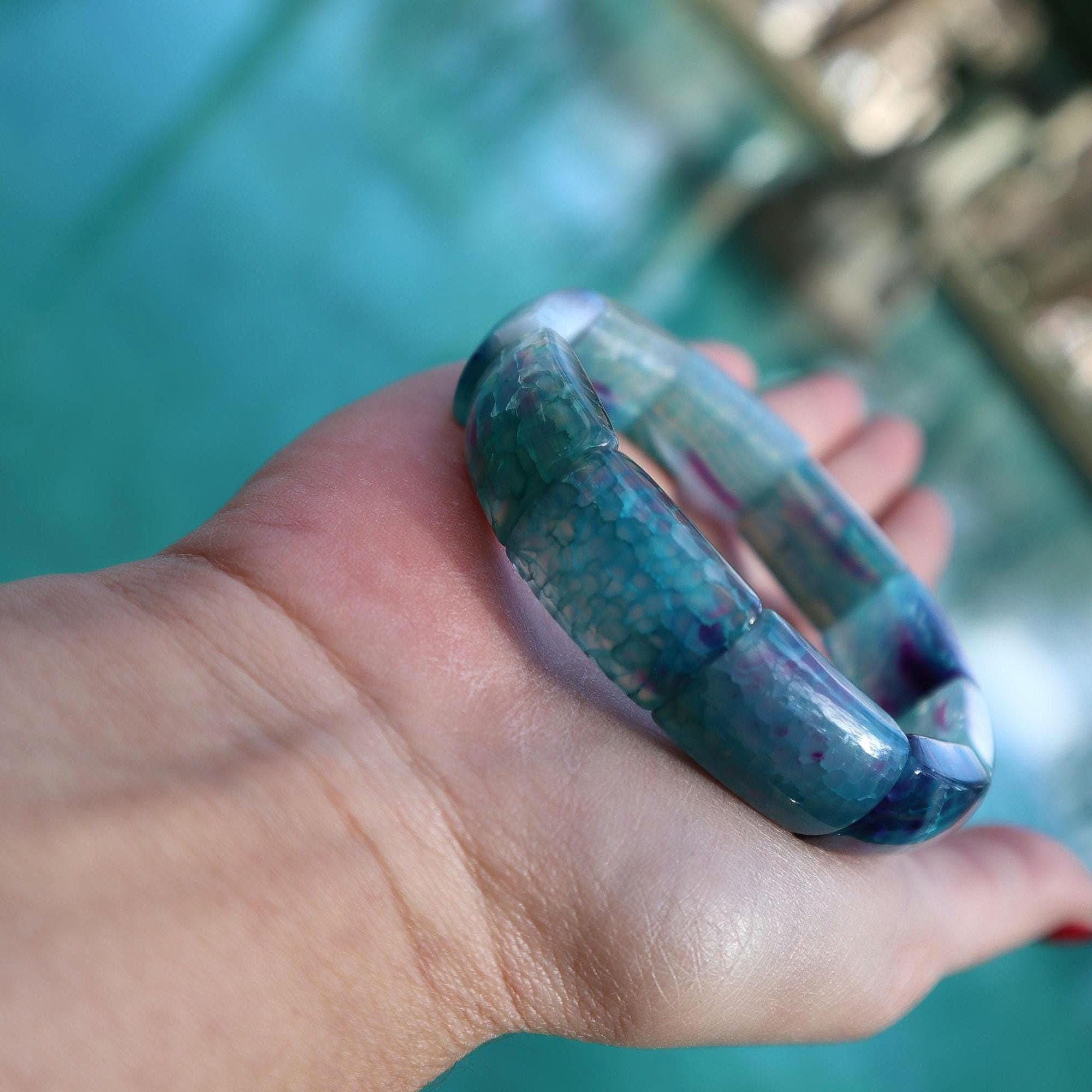 Blue Agate Beaded Bracelet Women Natural Gemstone Minimal Jewelry - image 4