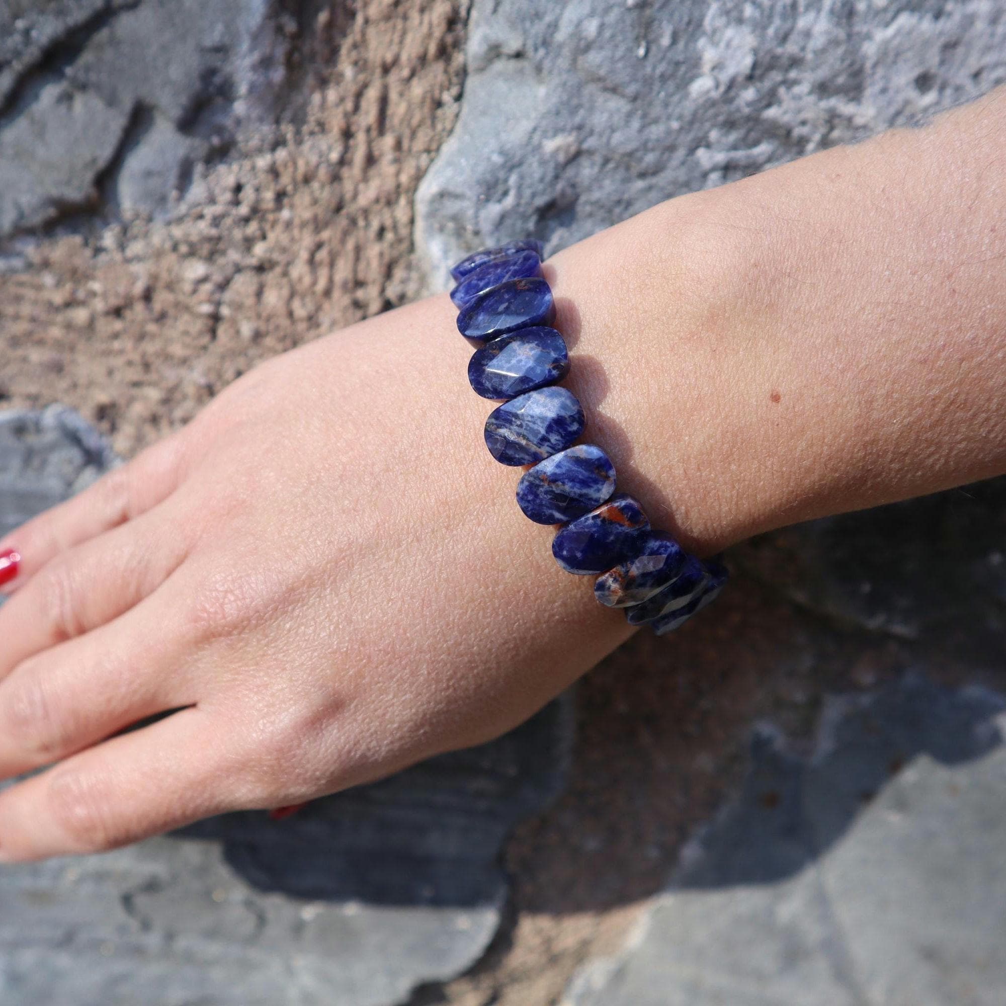 Natural Sodalite Beaded Bracelet, Blue Gemstone Crystal Jewelry, Handmade Chic Style - image 3
