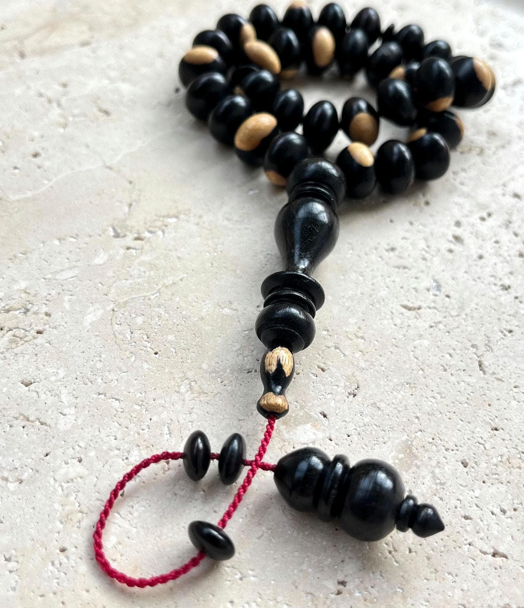 Ebony Wood Islamic Prayer Beads 33 | Hand-Carved Tasbih | 8×12 mm - image 4
