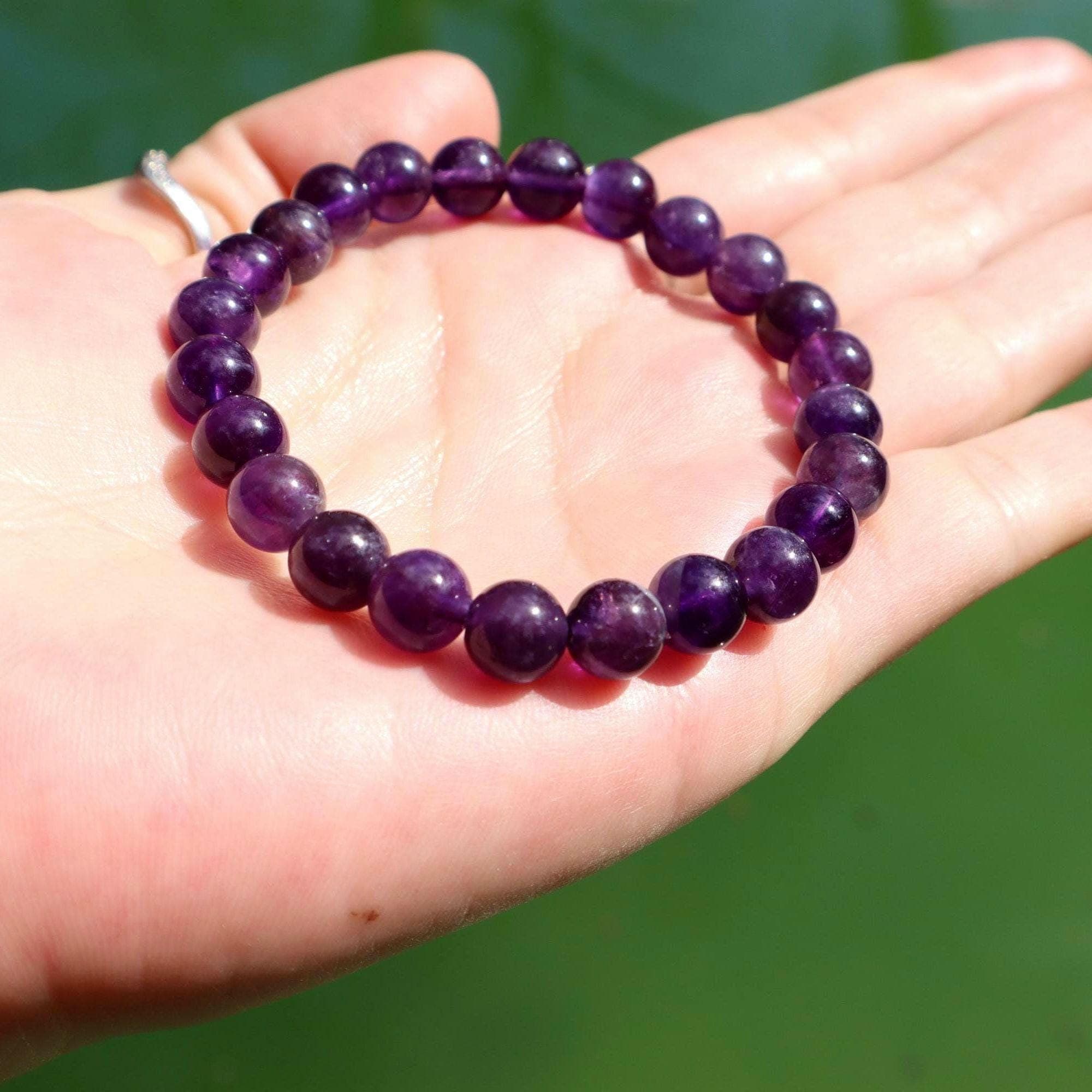 Natural Amethyst Beaded Bracelet: Minimalist 8mm Gemstone Jewelry