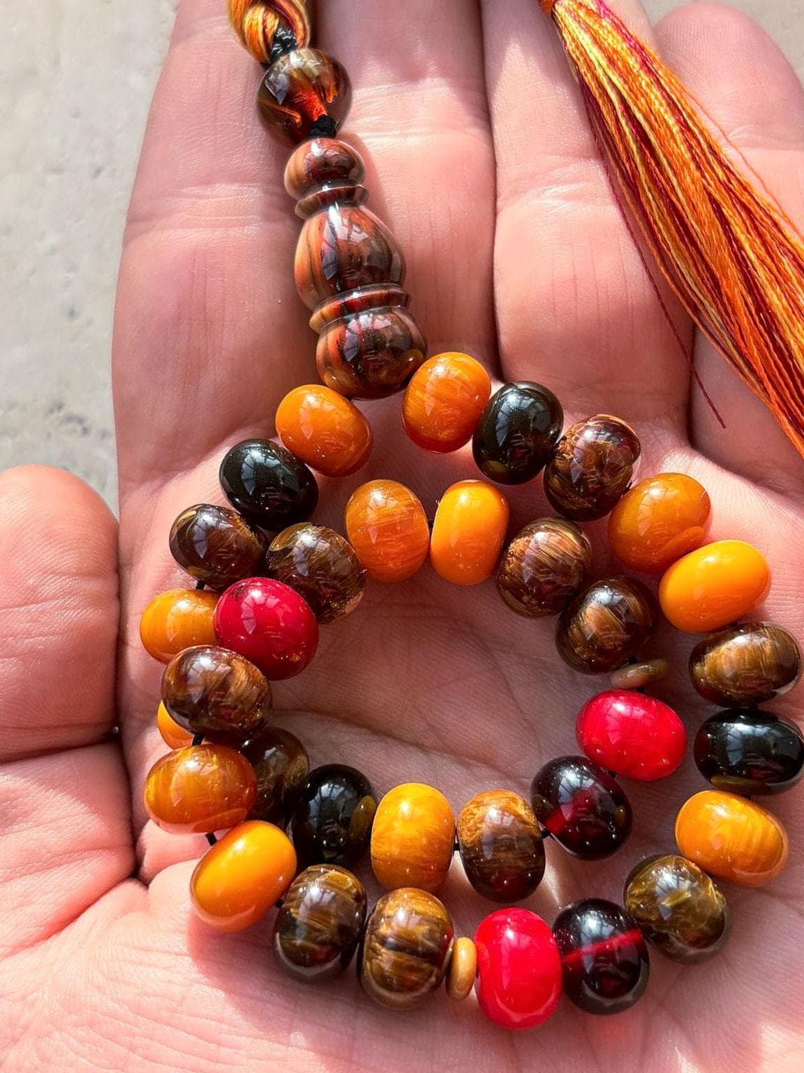 Colorful Pressed Amber Prayer Beads | Handmade 33-Bead Tasbih | Islamic Misbaha - image 5