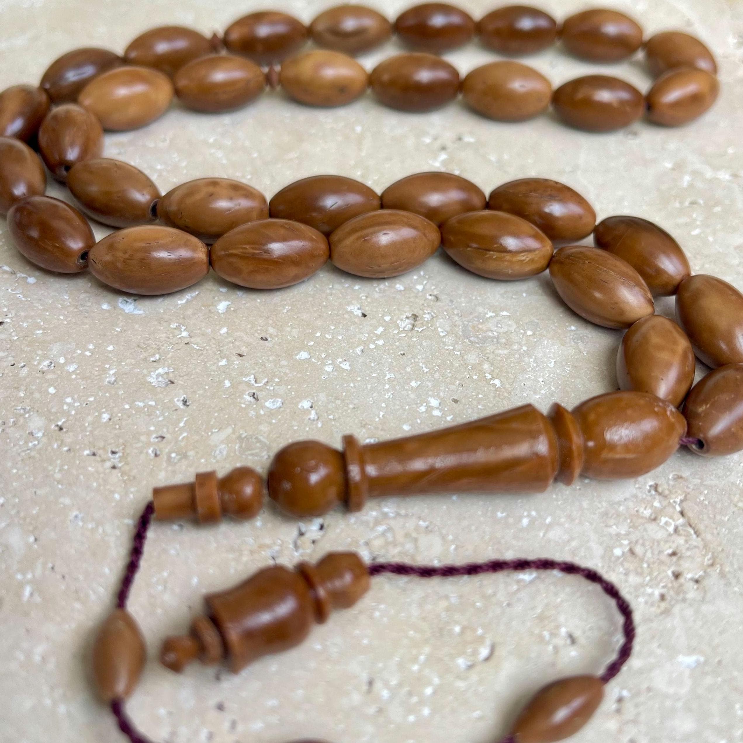 Hand-Carved Kuka Wood Prayer Beads: Islamic Tasbih 33, 9x15mm - image 5