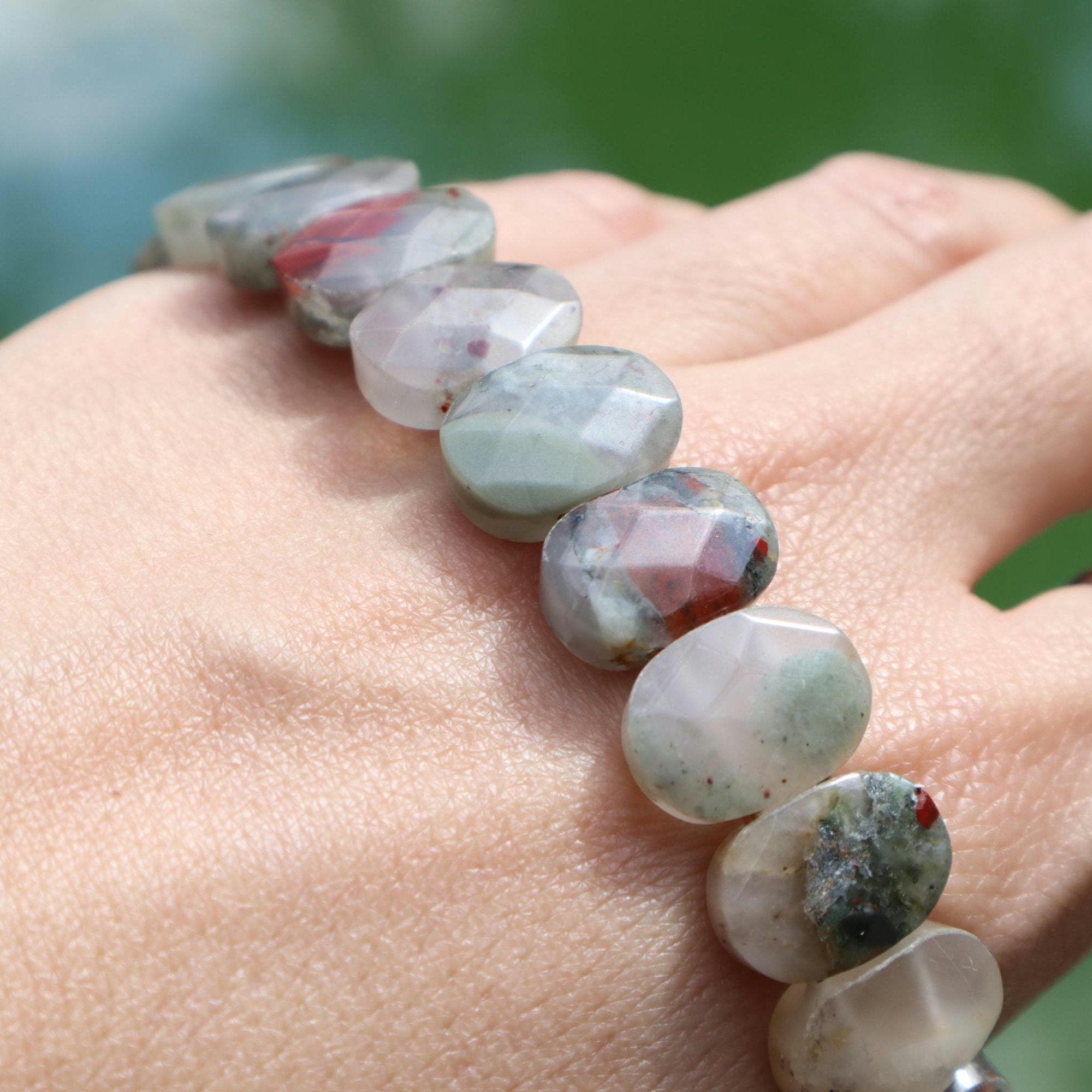 Natural Bloodstone Beaded Bracelet, Minimalist Gemstone Jewelry