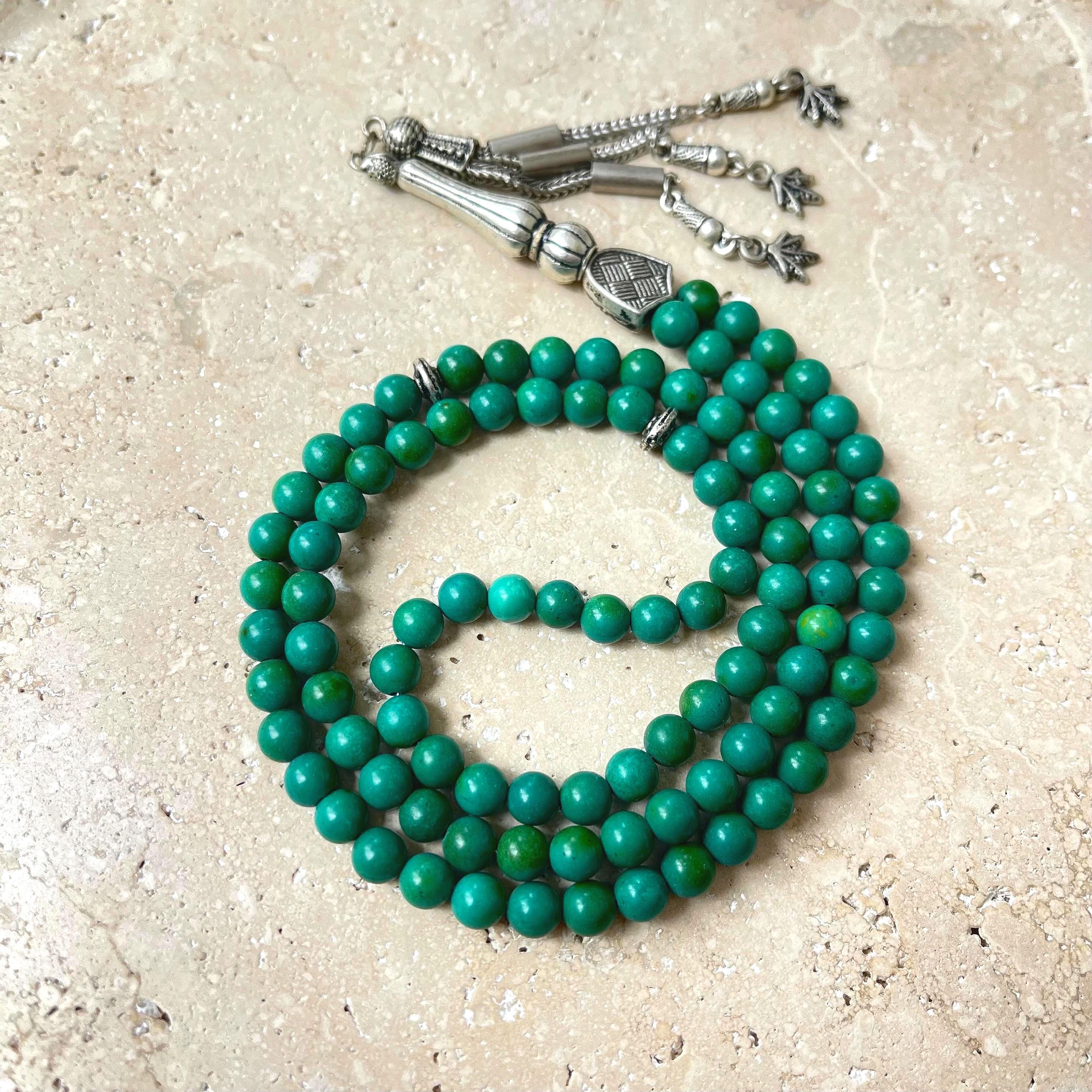 Green Turquoise Islamic Prayer Beads: 99-Bead Gemstone Tasbih - image 3