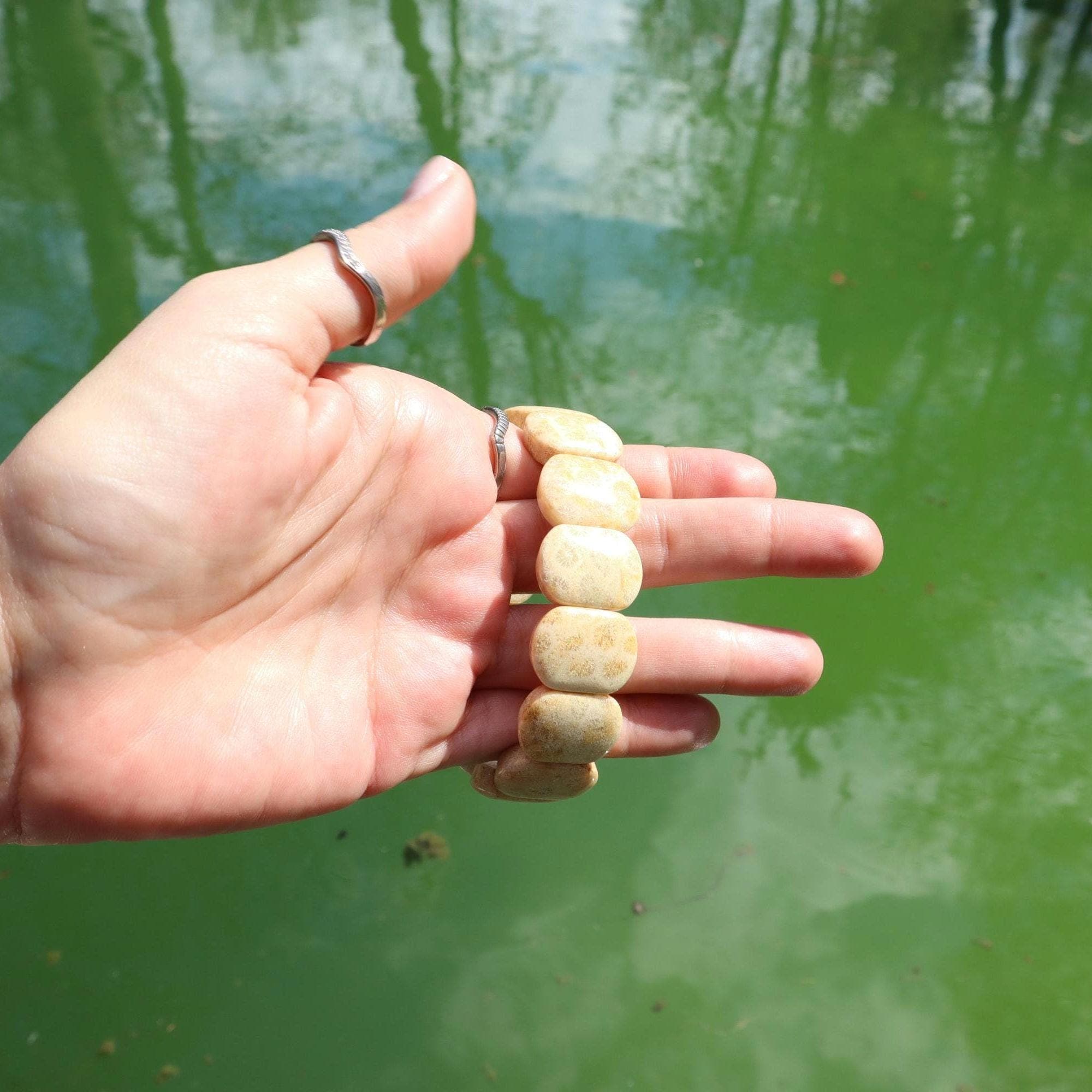 Natural Light Coral Bracelet – Cream Beige Minimalist Gemstone Jewelry - image 5