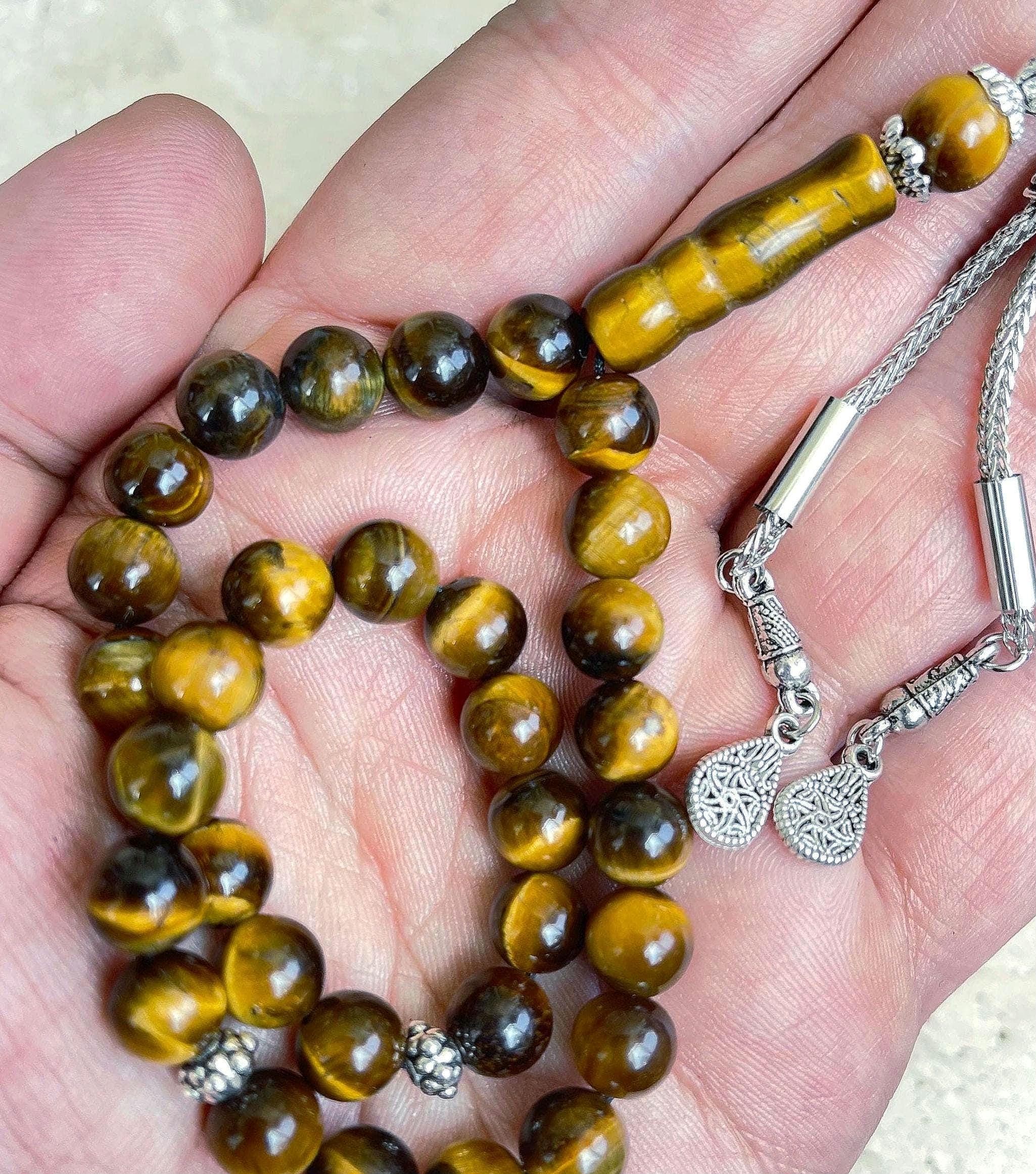 Brown Tiger Eye Islamic Prayer Beads | 33-Bead Gemstone Tasbih | Muslim Rosary | Misbaha