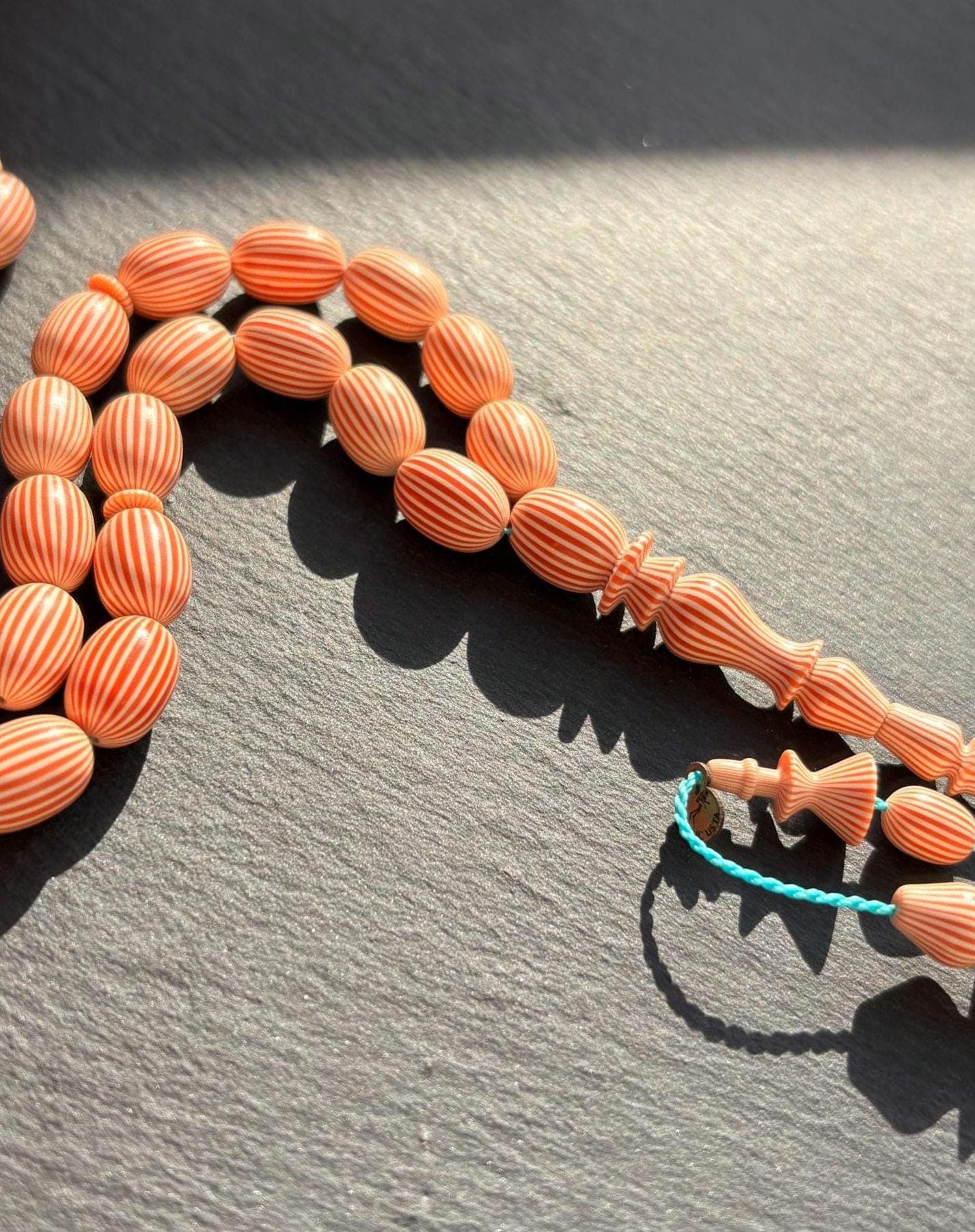 Orange Striped Galalith Tasbih | Islamic Prayer Beads | French Galalith Misbaha | Muslim Rosary | 33 Bead - image 5