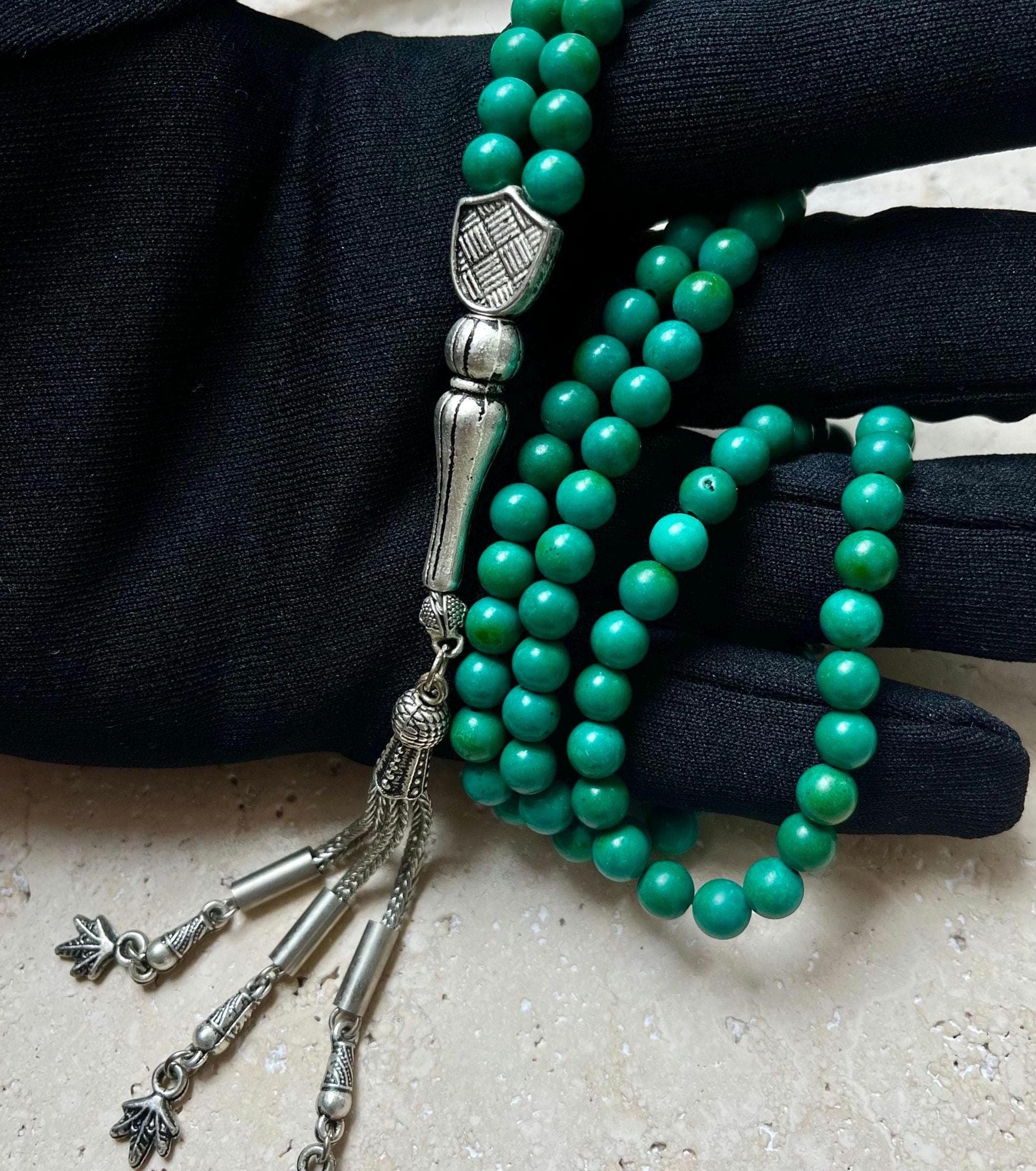 Green Turquoise Islamic Prayer Beads: 99-Bead Gemstone Tasbih - image 5