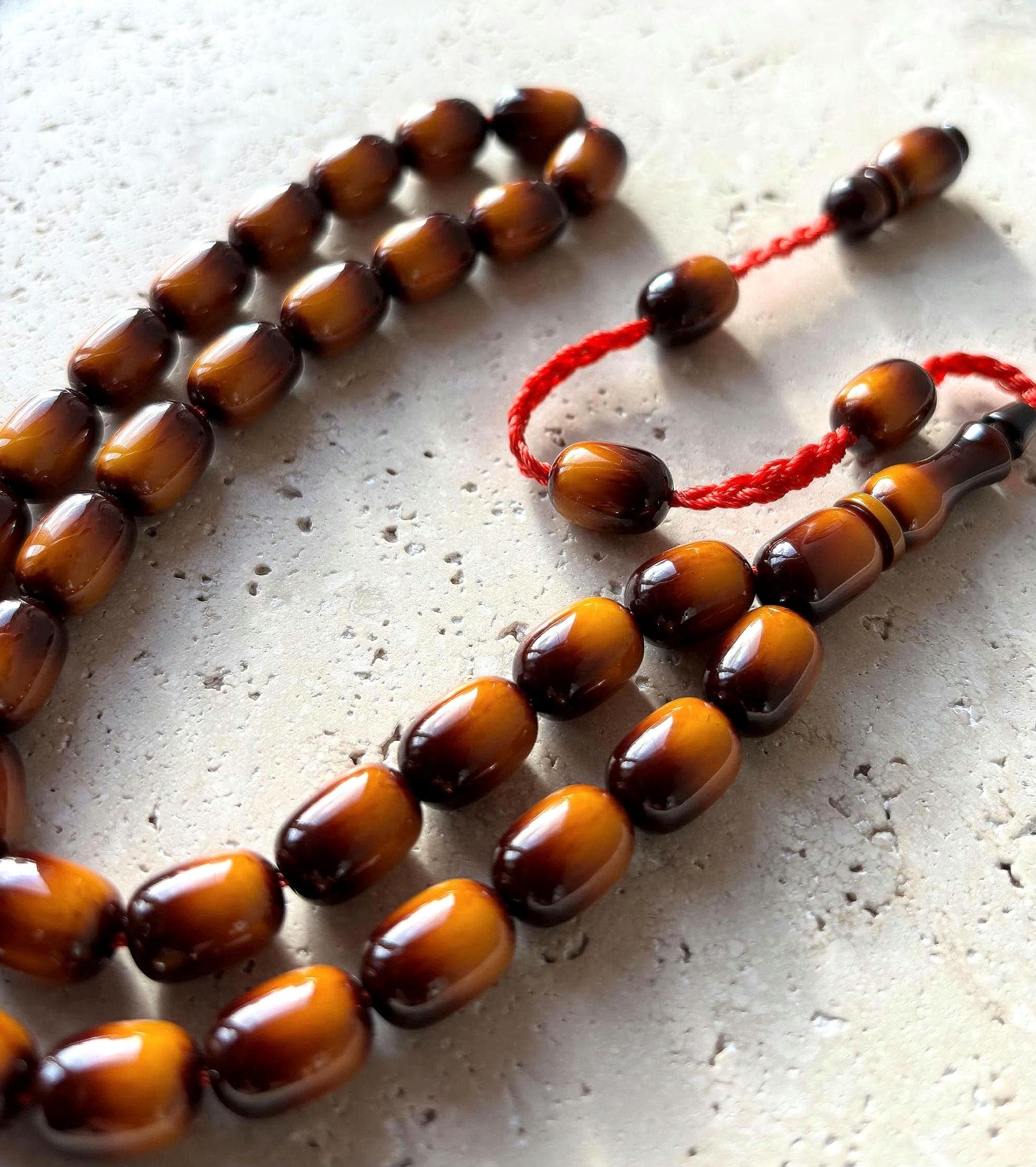 33 Bead Striped Pressed Amber Tasbih – Golden Honey Islamic Prayer Beads, Misbaha - image 4