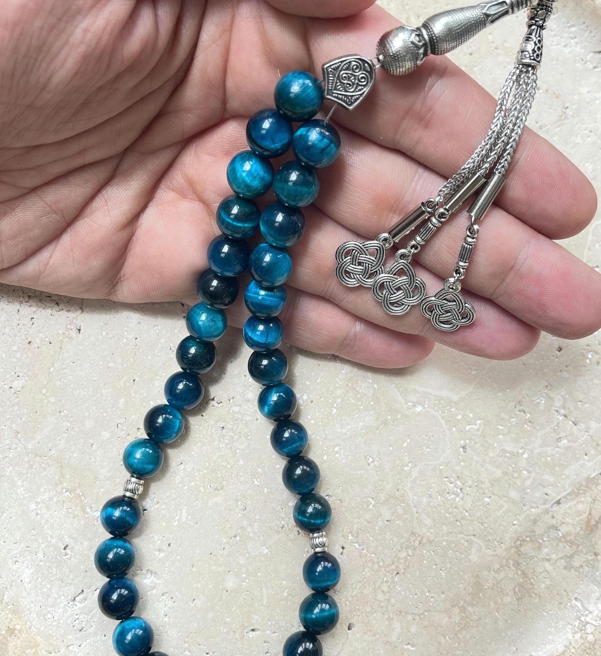 Blue Tiger Eye Islamic Prayer Beads – 33-Bead Gemstone Tasbih | Misbaha | Sibha - image 3