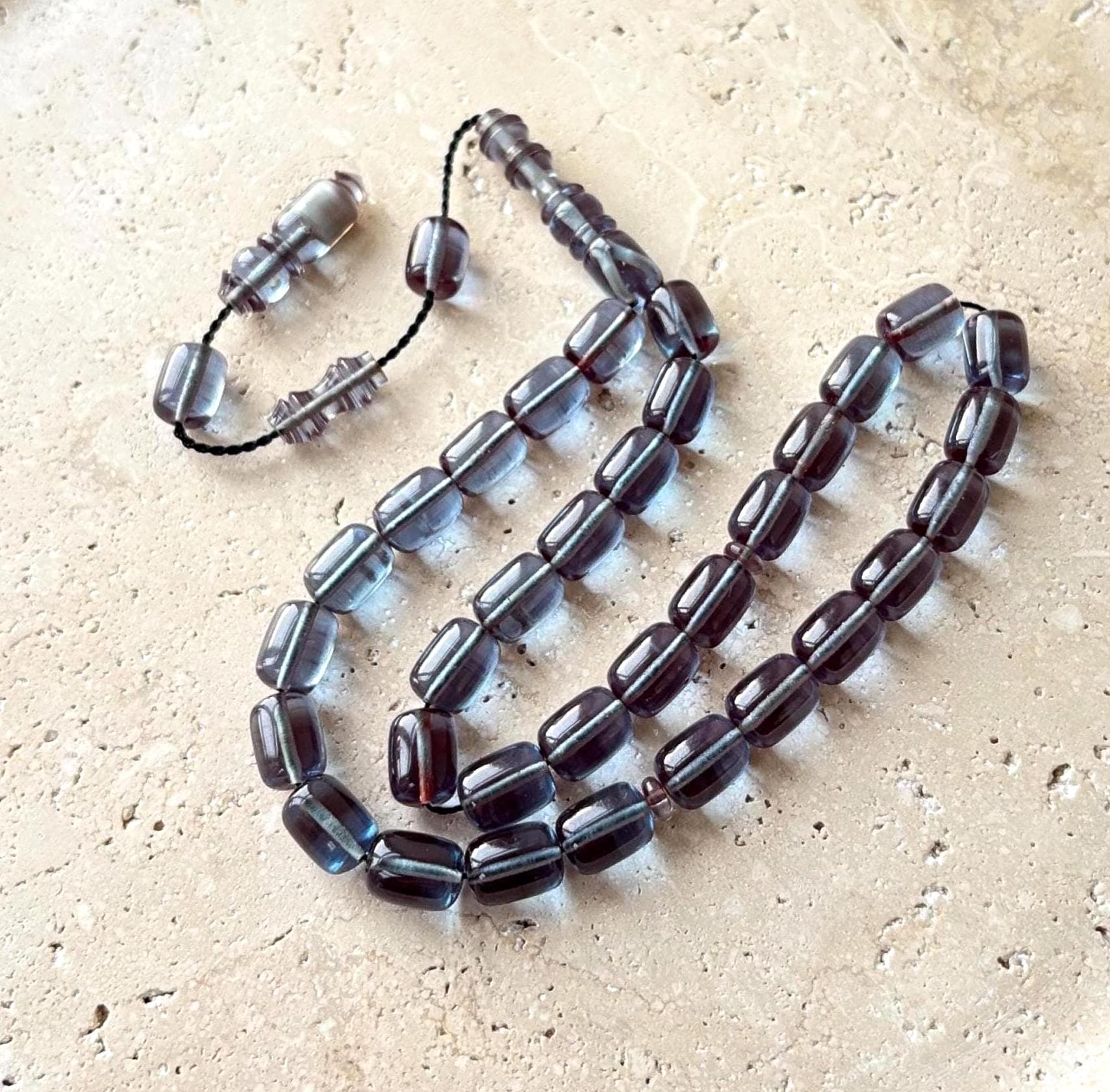 Pressed Amber Resin Islamic Prayer Beads | Blue Fire Effect Tasbih | 33-Bead - image 5