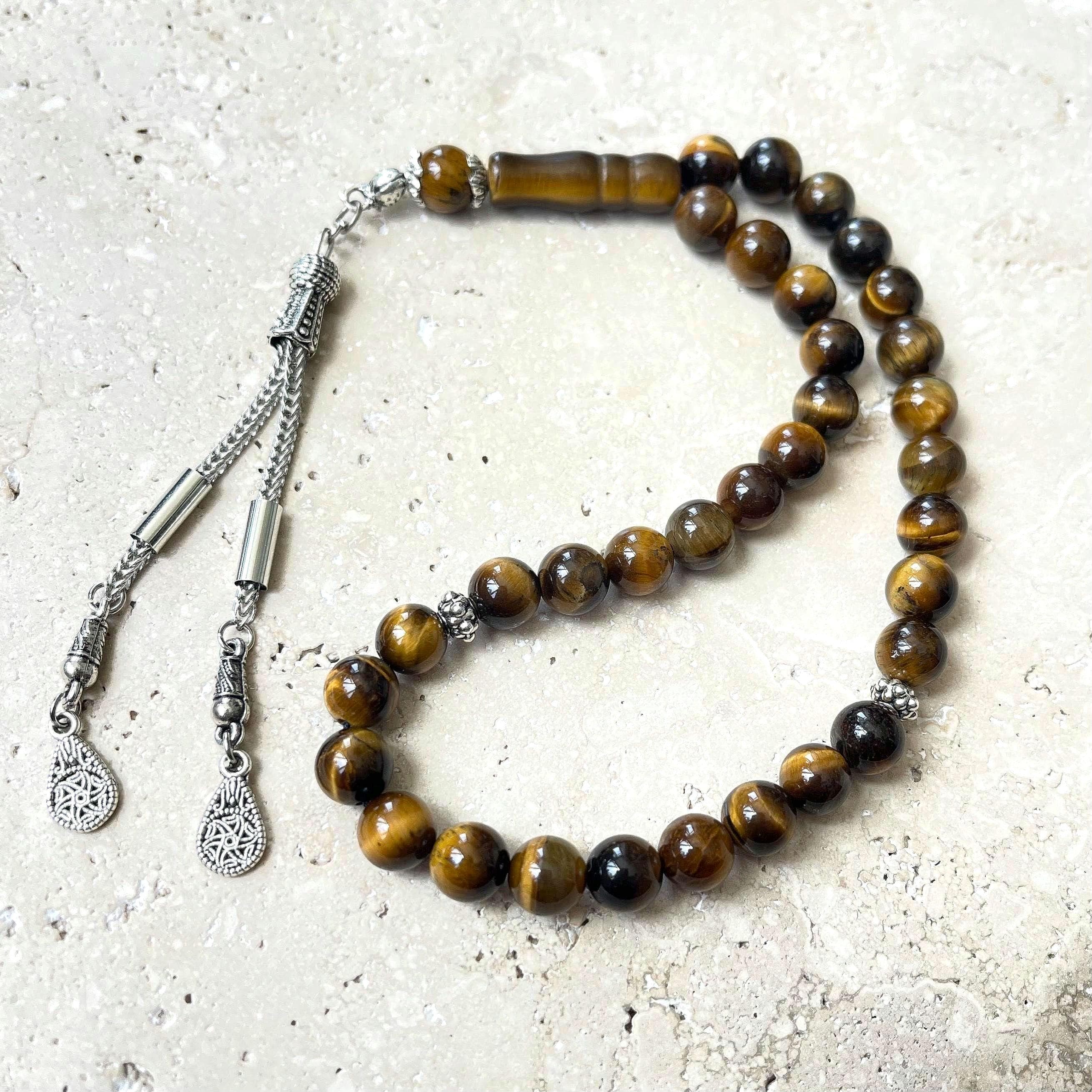 Brown Tiger Eye Islamic Prayer Beads | 33-Bead Gemstone Tasbih | Muslim Rosary | Misbaha - image 3