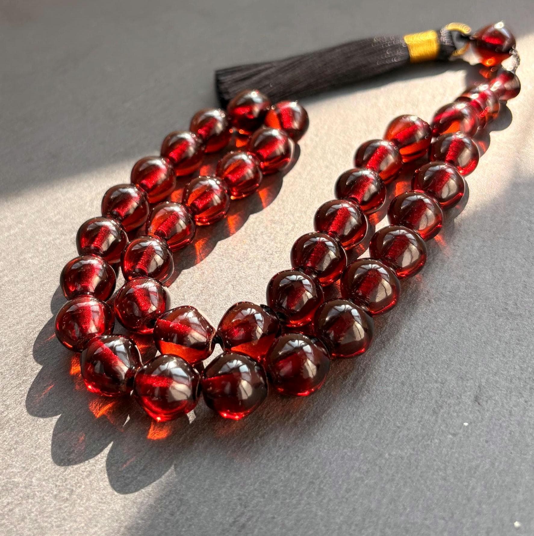 Pressed Amber Style Tasbih – 33 Resin Islamic Prayer Beads, Muslim Rosary