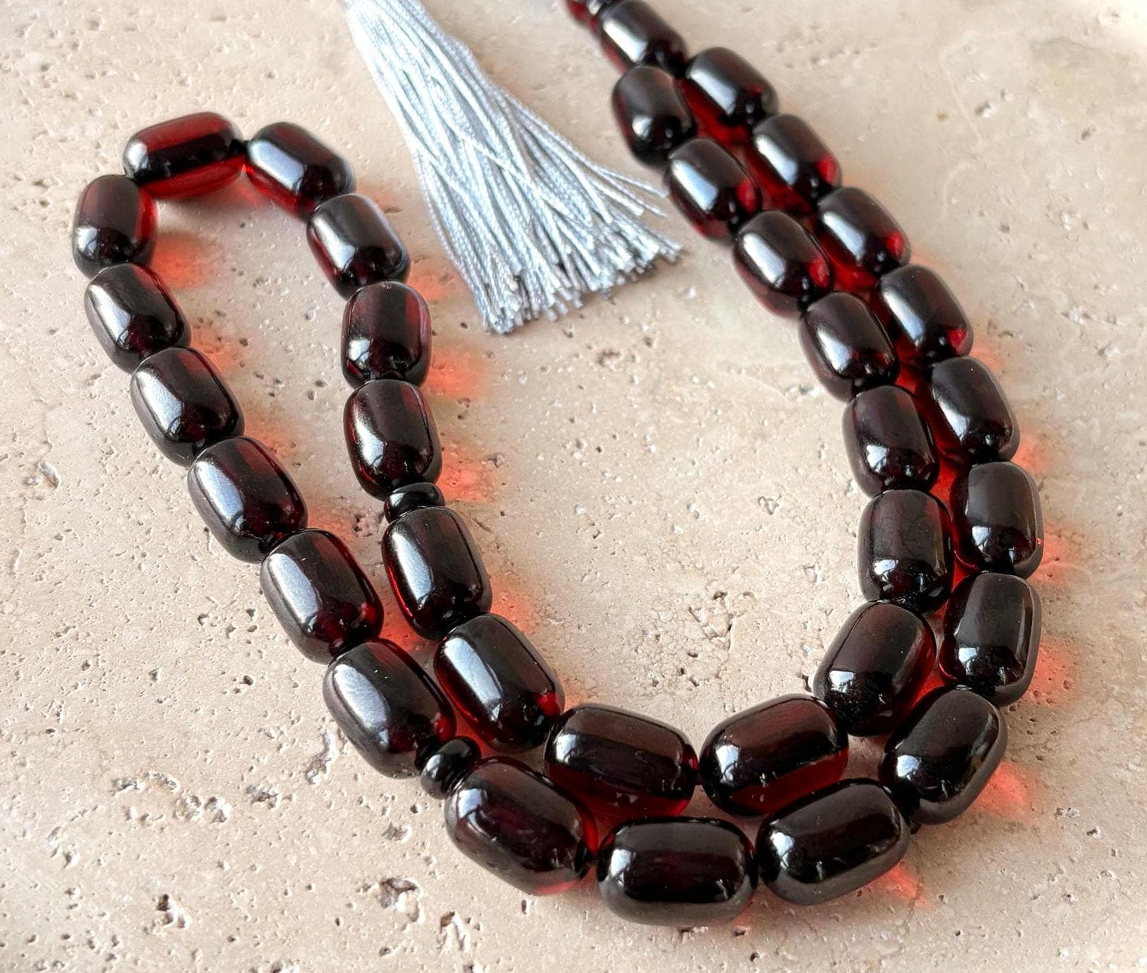 Handmade Pressed Amber Islamic Prayer Beads | 33-Bead Tasbih Misbaha - image 4