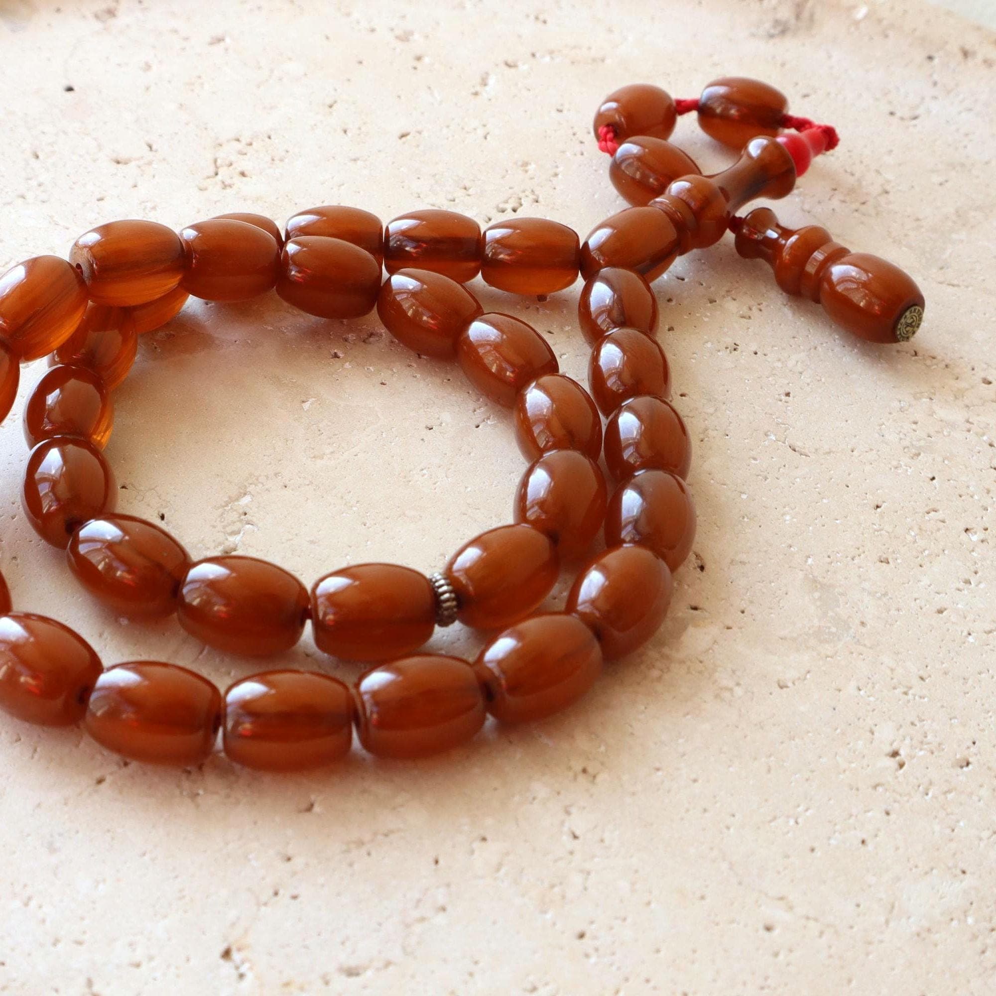 Pressed Amber Prayer Beads | 33-Bead Tasbih | Brown Resin Misbaha | Handmade Islamic Rosary - image 5
