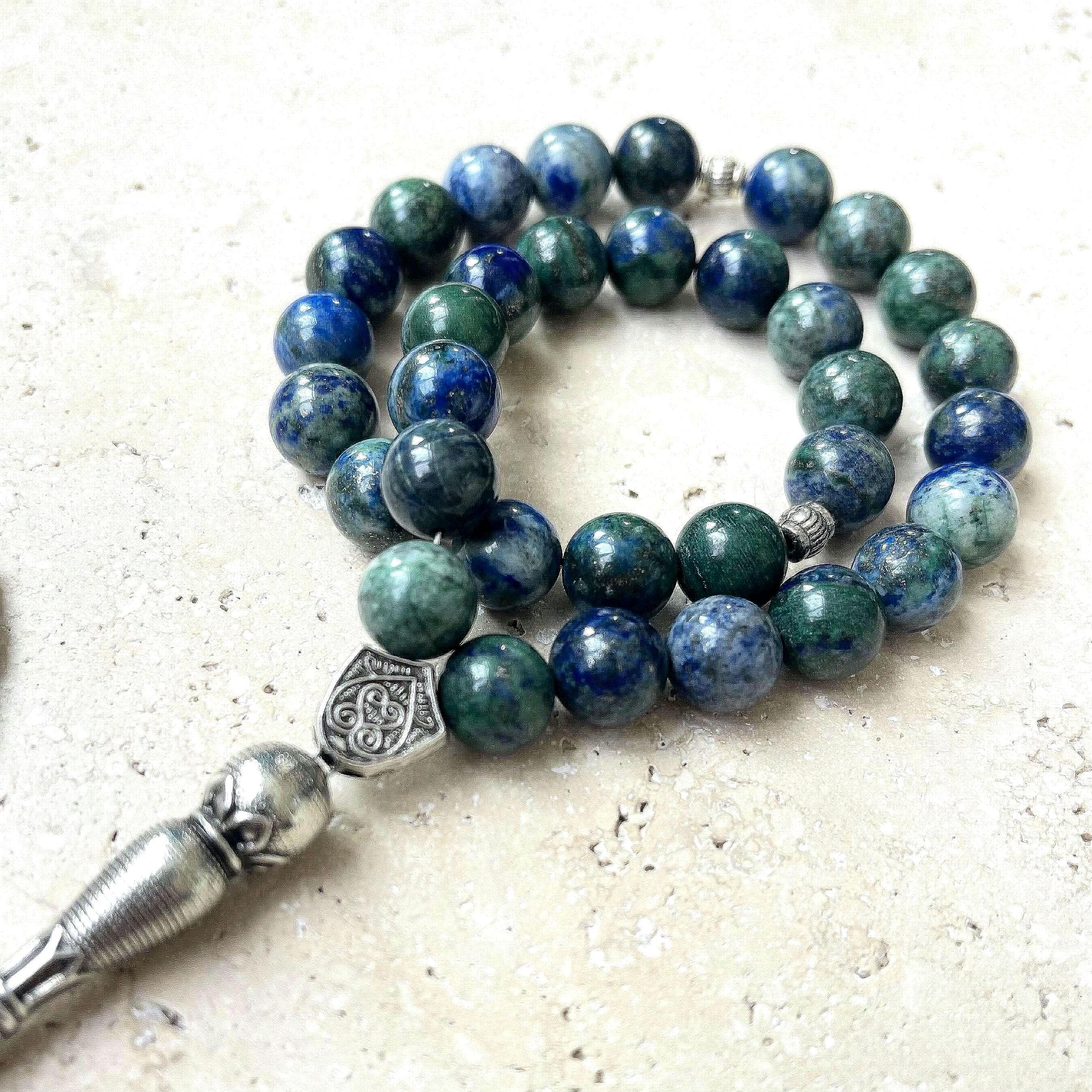 Blue Obsidian Islamic Prayer Beads | 33 Bead Gemstone Tasbih | Muslim Gift