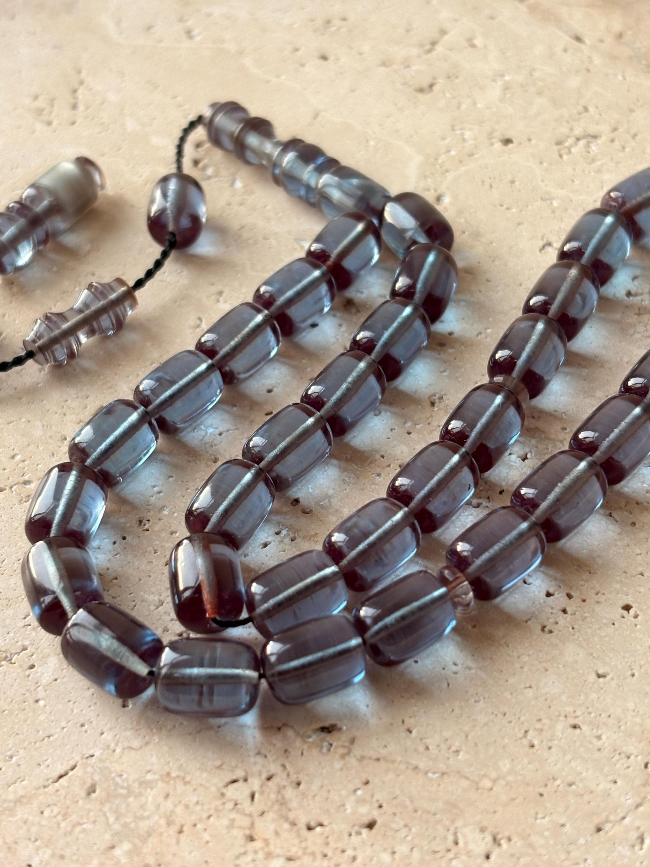 Pressed Amber Resin Islamic Prayer Beads | Blue Fire Effect Tasbih | 33-Bead - image 3