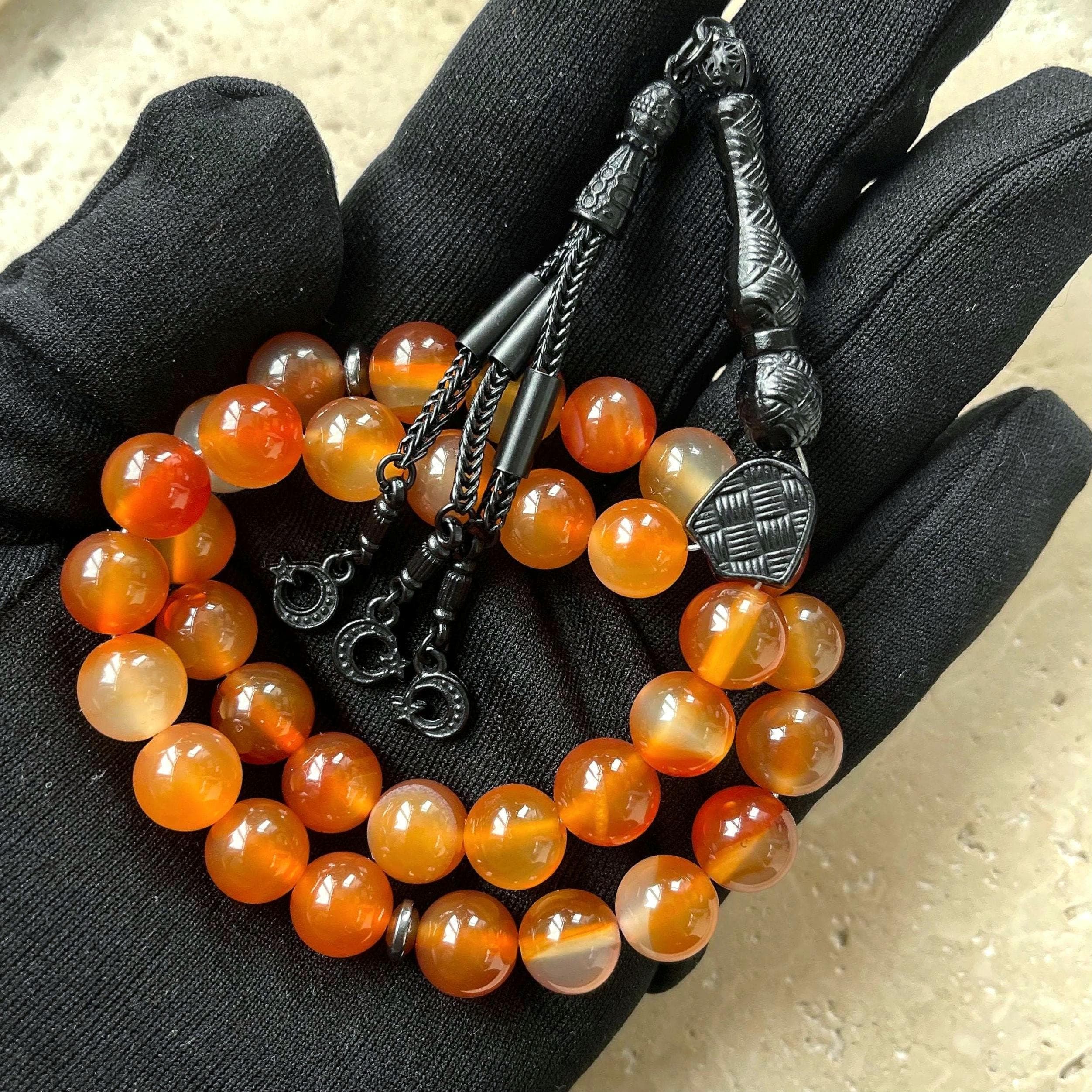 Red Agate Islamic Prayer Beads: 33-Bead Tasbeeh Rosary