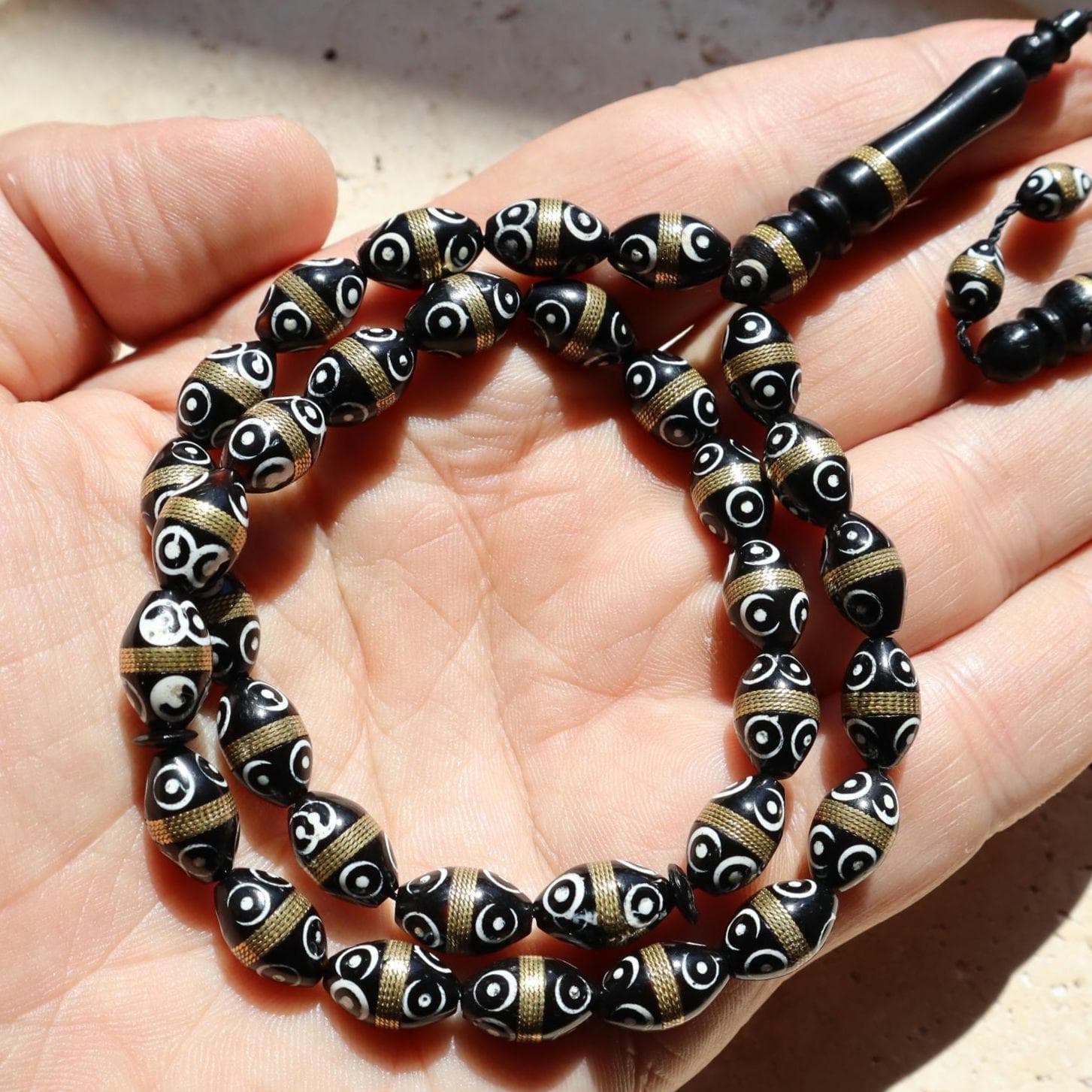 Hand-Carved Kuka Wood Islamic Prayer Beads – 33-Bead Tasbih