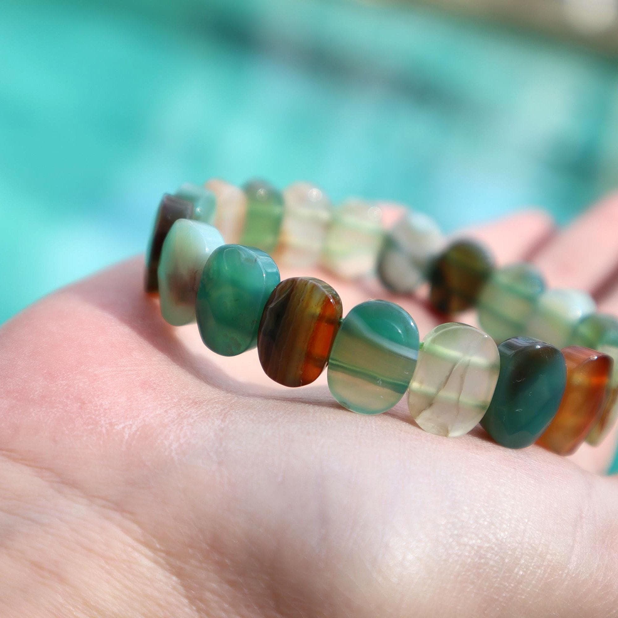 Natural Green Agate Bracelet Elegant Green Gemstone Beaded Jewelry