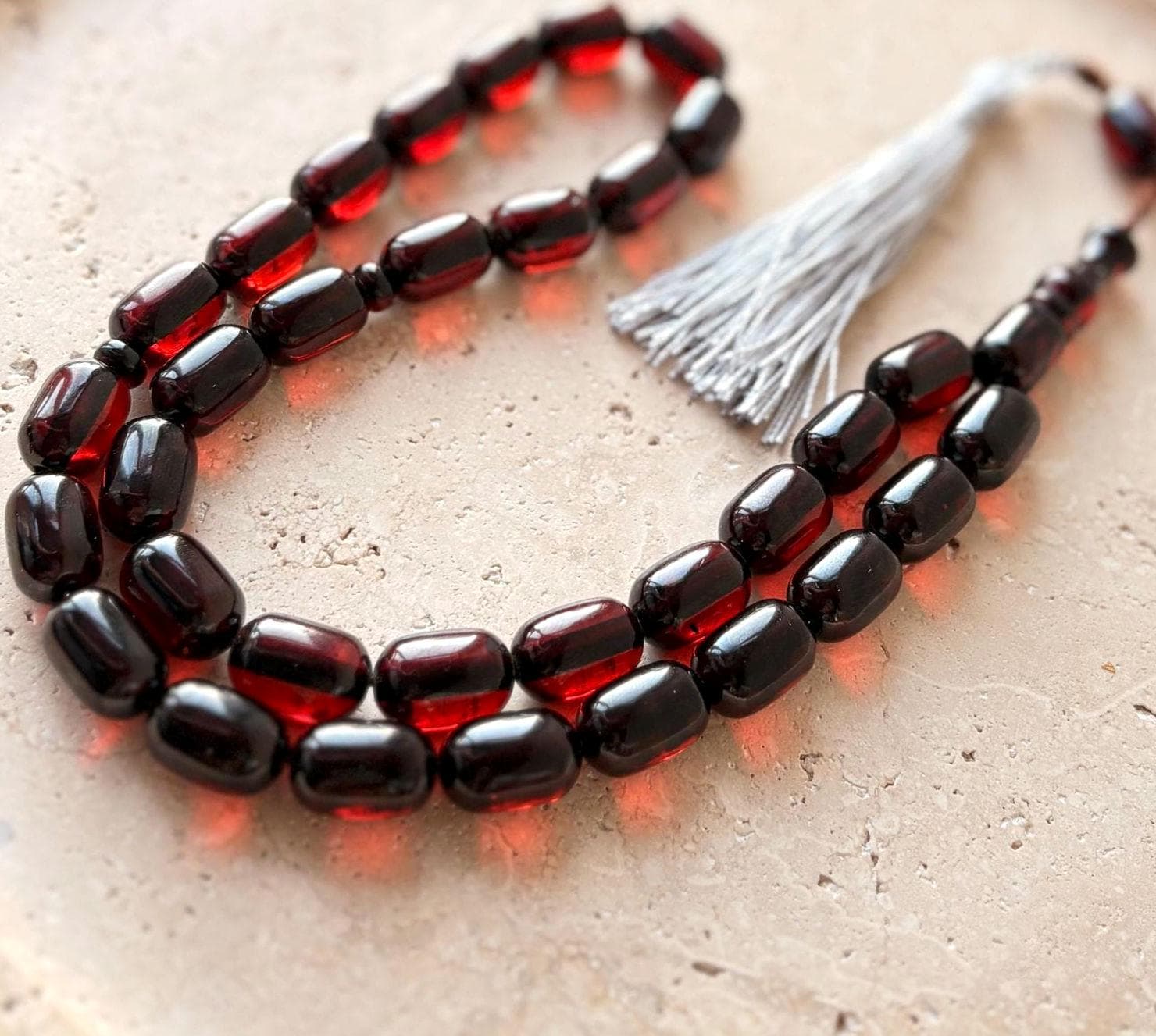 Handmade Pressed Amber Islamic Prayer Beads | 33-Bead Tasbih Misbaha - image 3