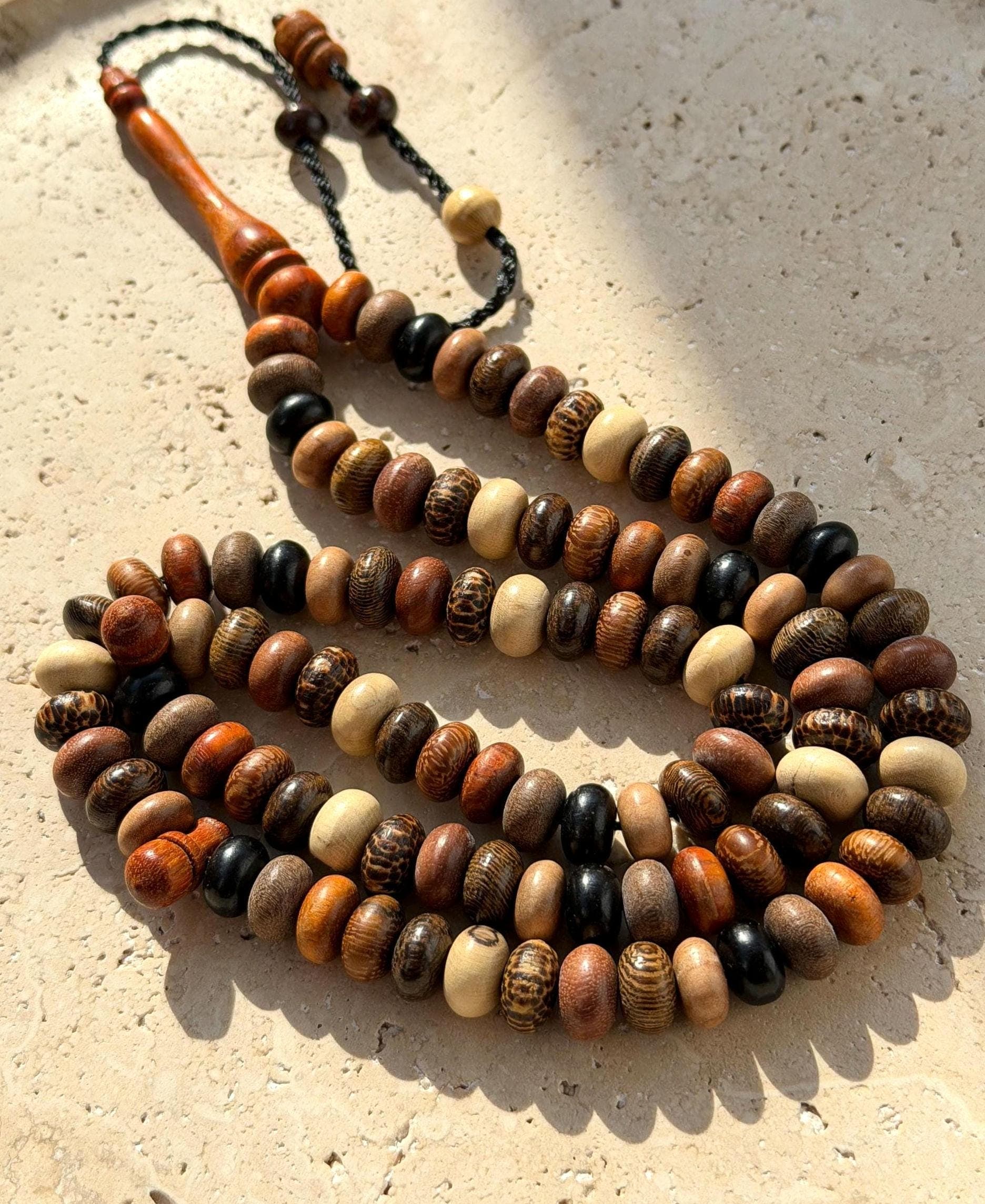 Handmade 99 Bead Mixed Wood Tasbih – Islamic Prayer Beads Rosary