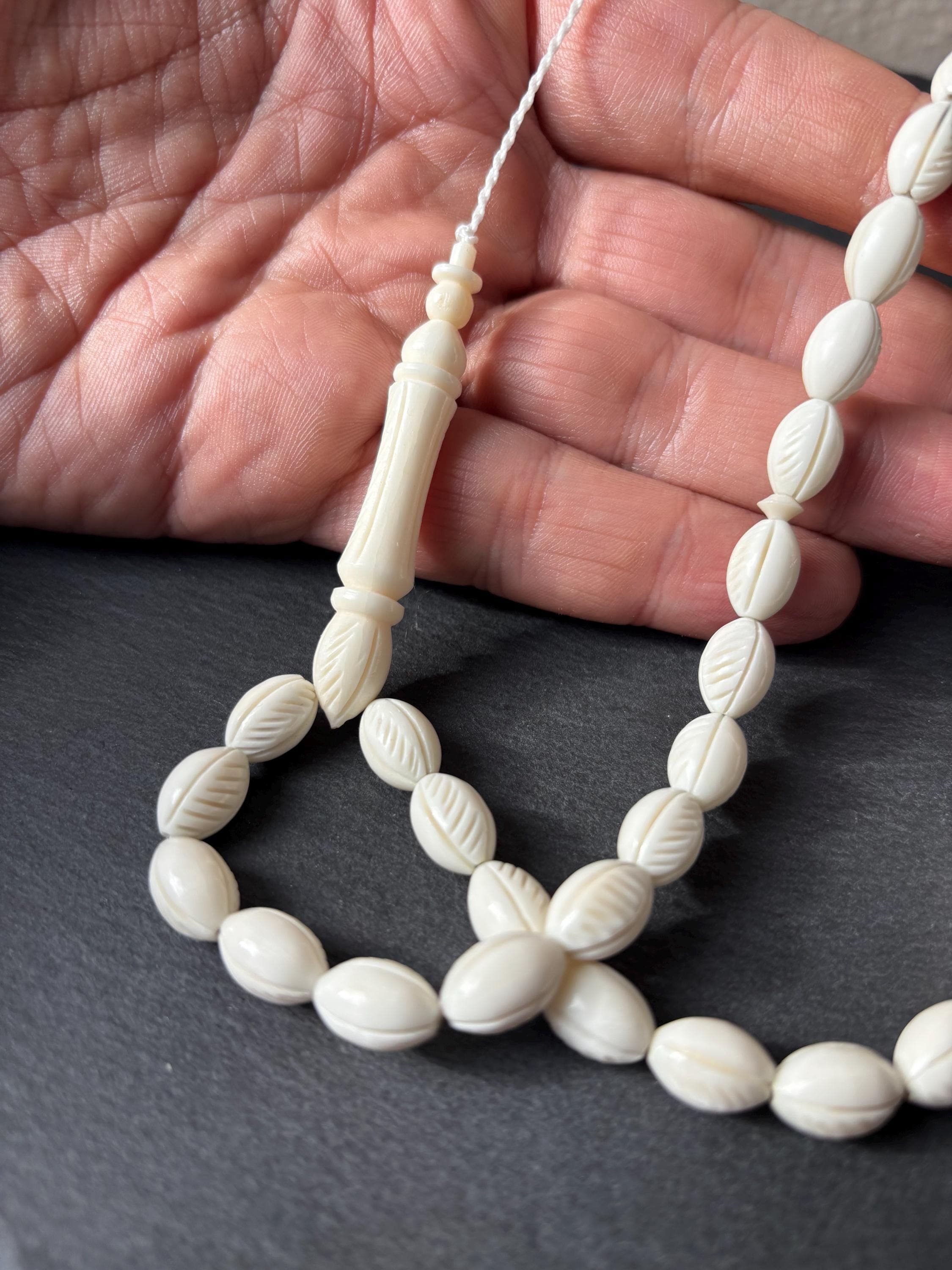 Handcrafted Carved Camel Bone Tasbih | Islamic Prayer Beads | 33 Bead Misbaha | Engraved Muslim Rosary - image 3