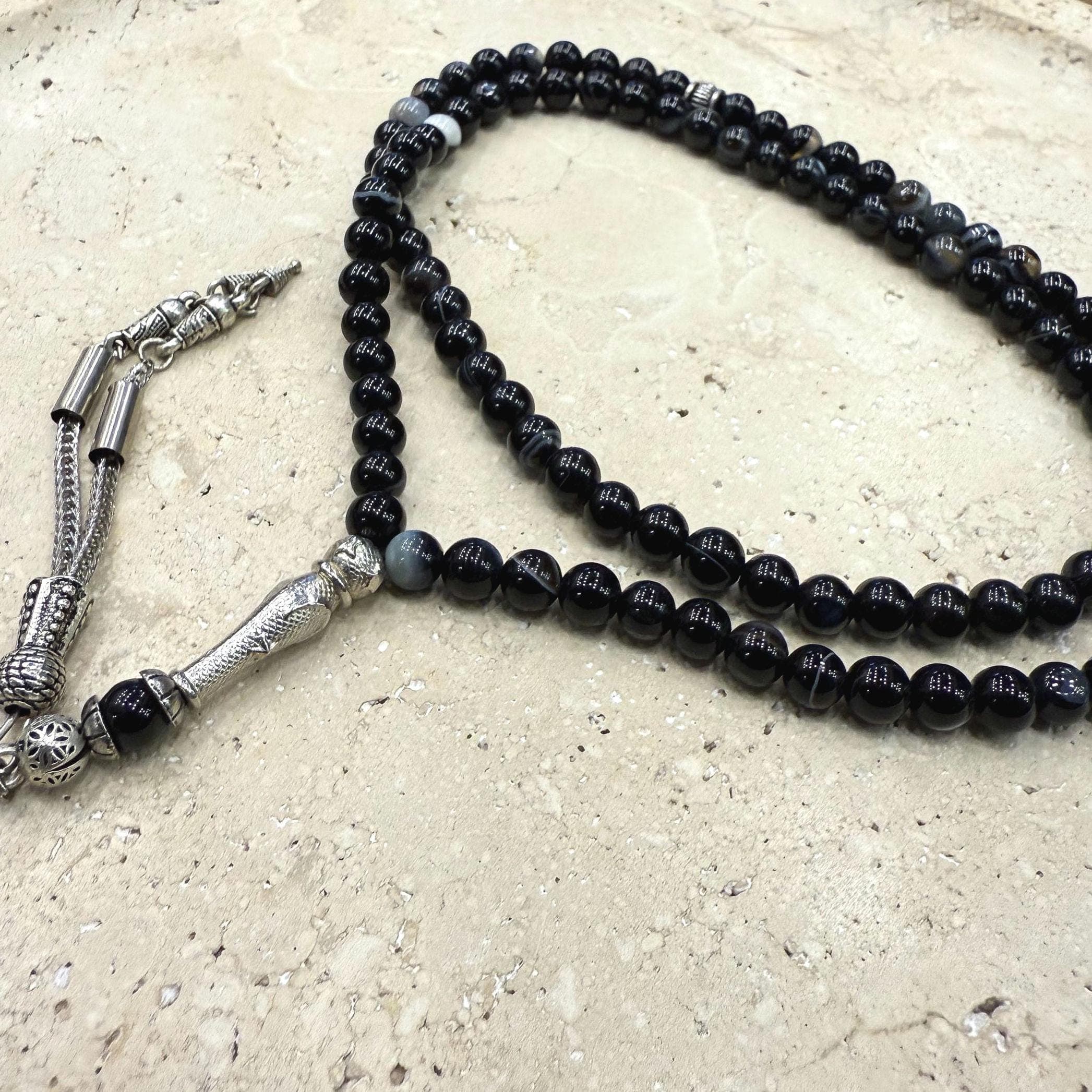 Black Onyx Tasbih | 99 Bead Islamic Prayer Beads | Misbaha