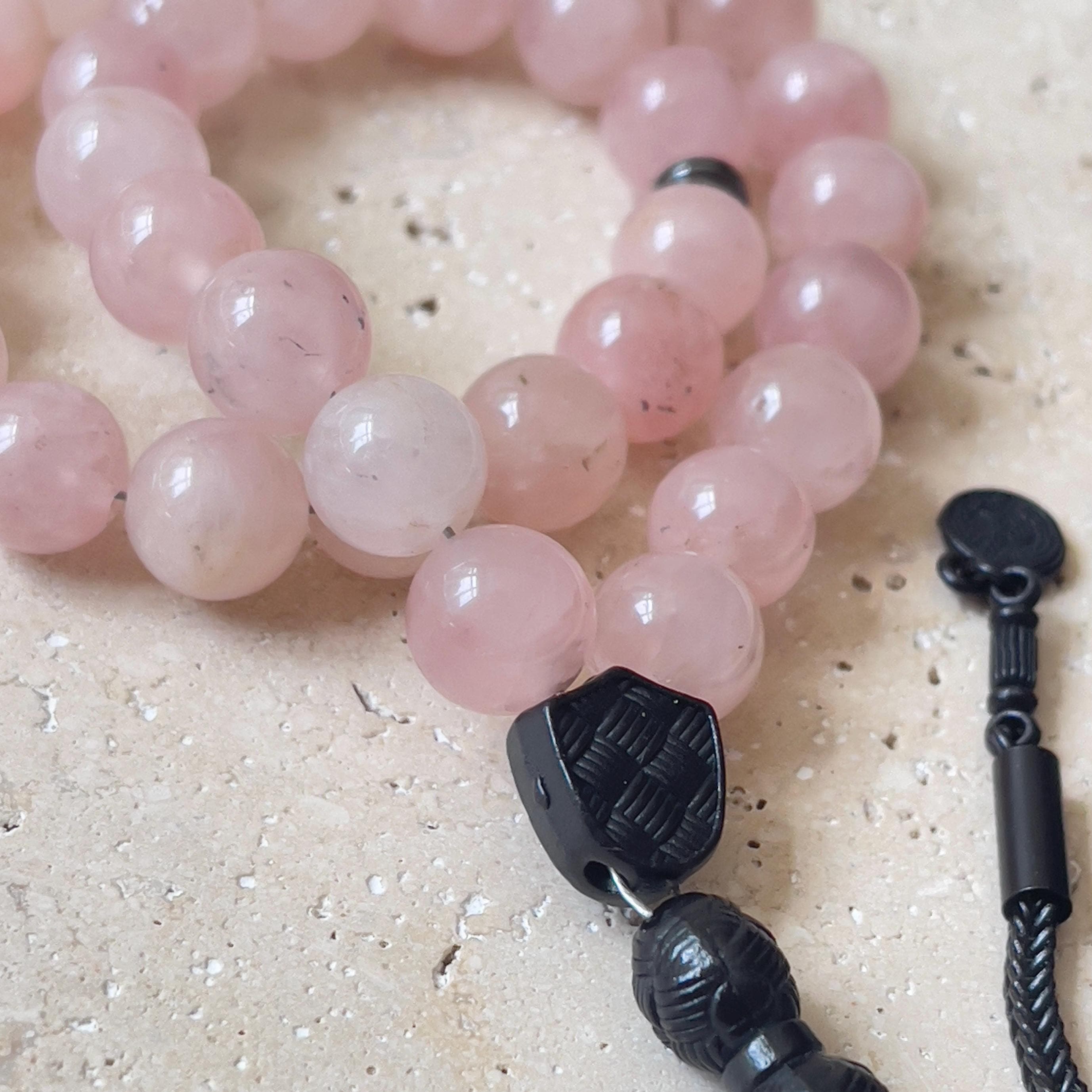 Pink Quartz Islamic Prayer Beads: 33-Bead Tasbih Misbaha - image 3