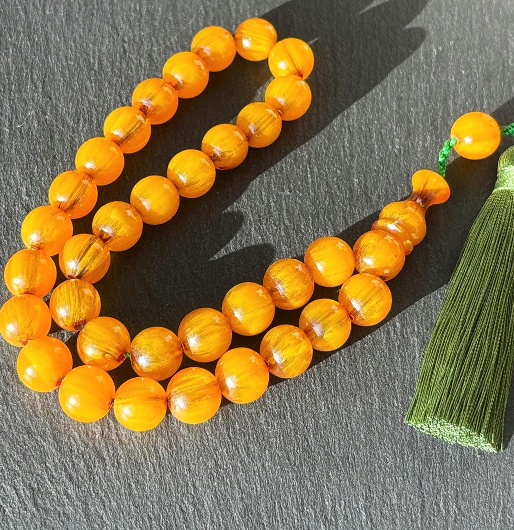 Yellow Pressed Amber Tasbih | 33 Bead Islamic Prayer Beads | Misbaha - image 5