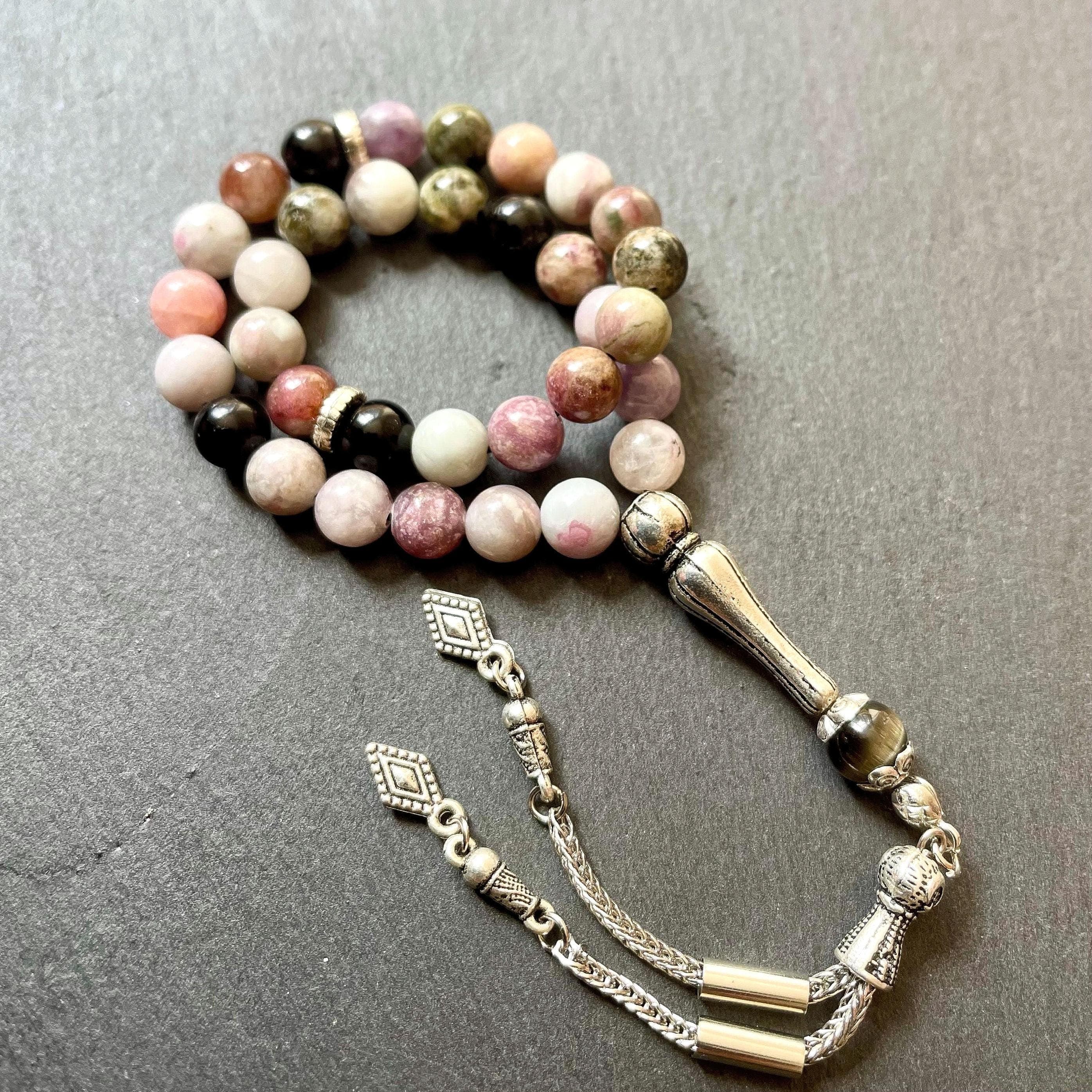 Agate Islamic Prayer Beads | Mixed Gemstone Tasbih | Muslim Rosary | 33-Bead