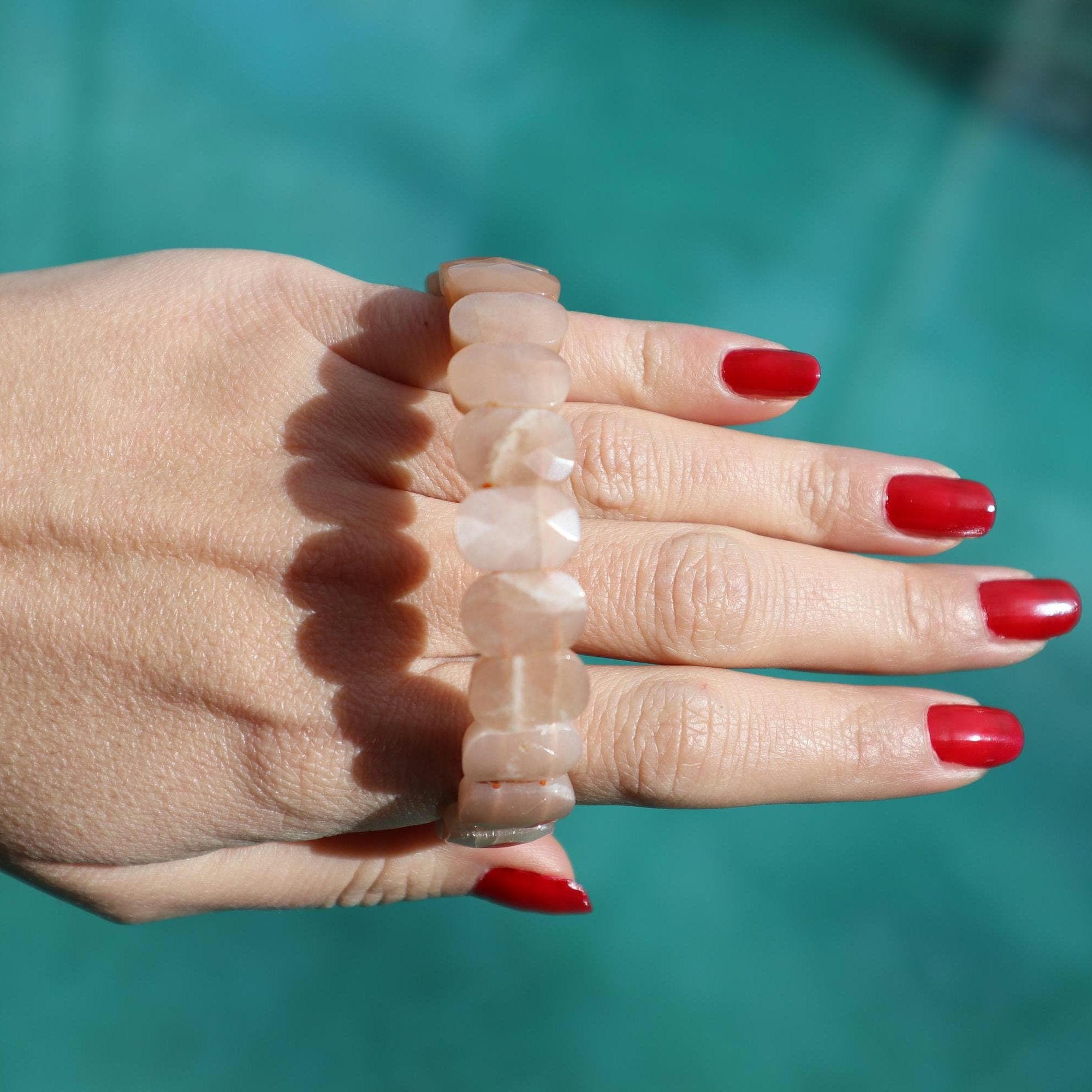 Champagne Moonstone Gemstone Bracelet, Natural Earthy Tones Jewelry - image 3