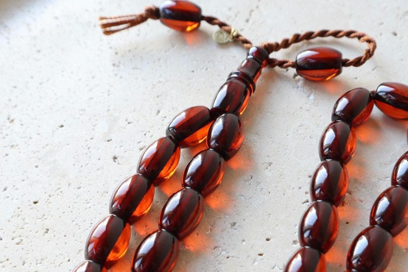 Handmade Fire Color Pressed Amber Tasbih | 33-Bead Islamic Prayer Beads - image 5