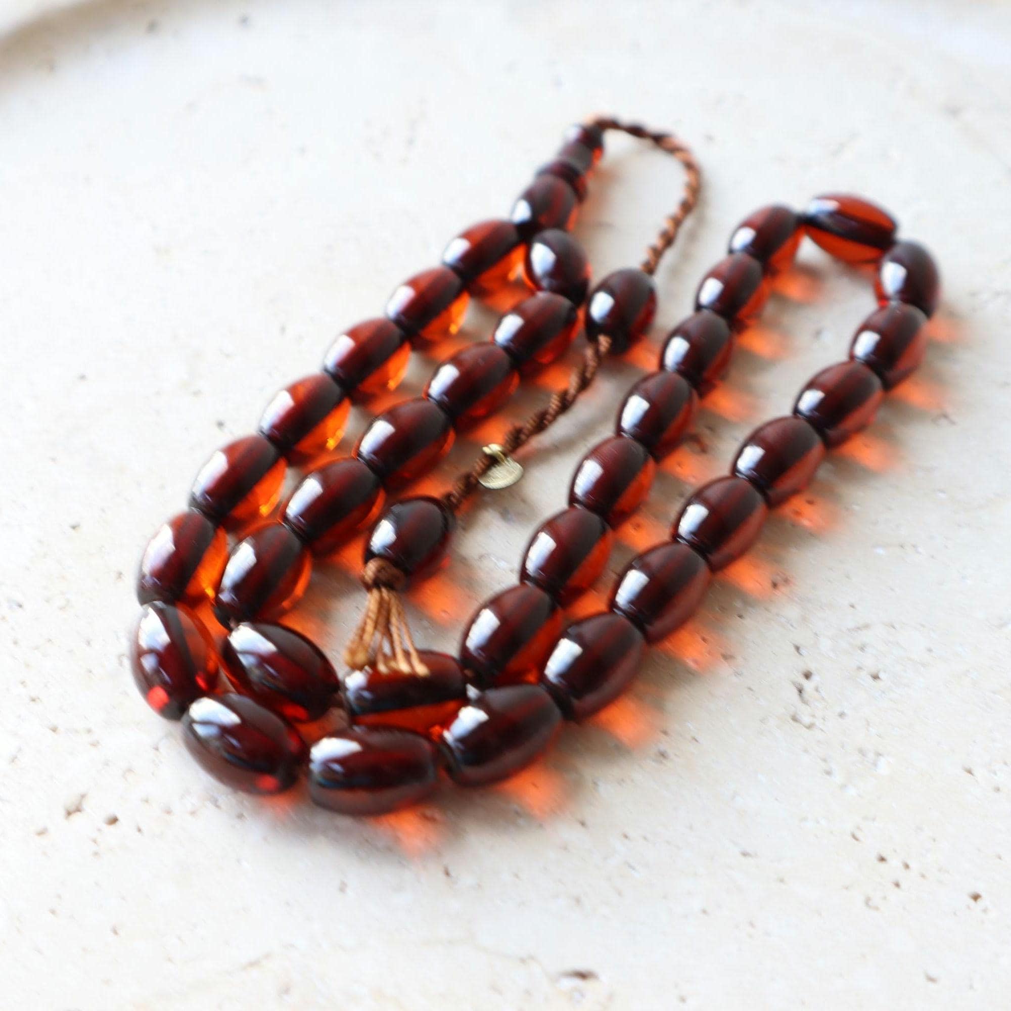 Handmade Fire Color Pressed Amber Tasbih | 33-Bead Islamic Prayer Beads - image 4