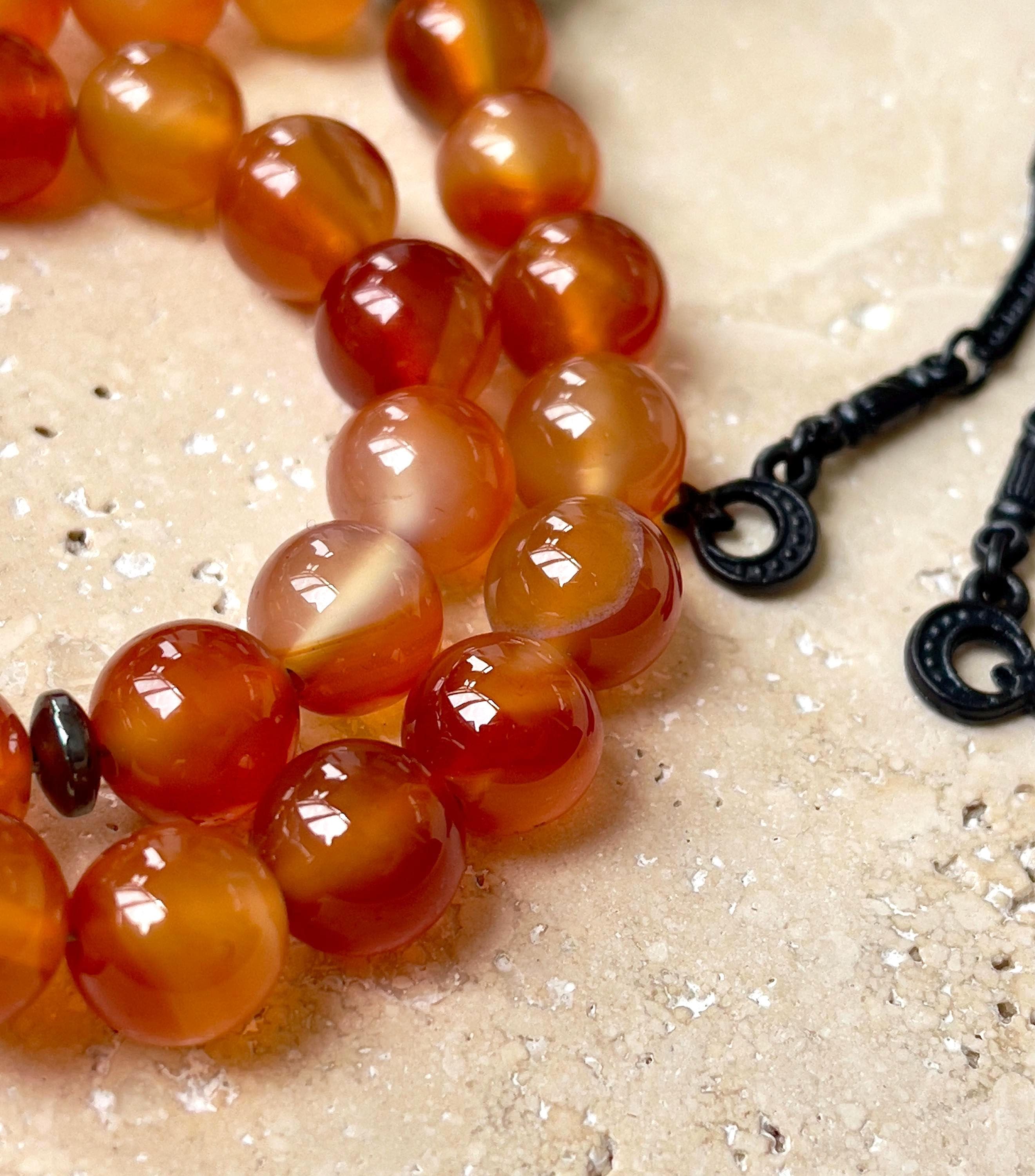 Red Agate Islamic Prayer Beads: 33-Bead Tasbeeh Rosary - image 4