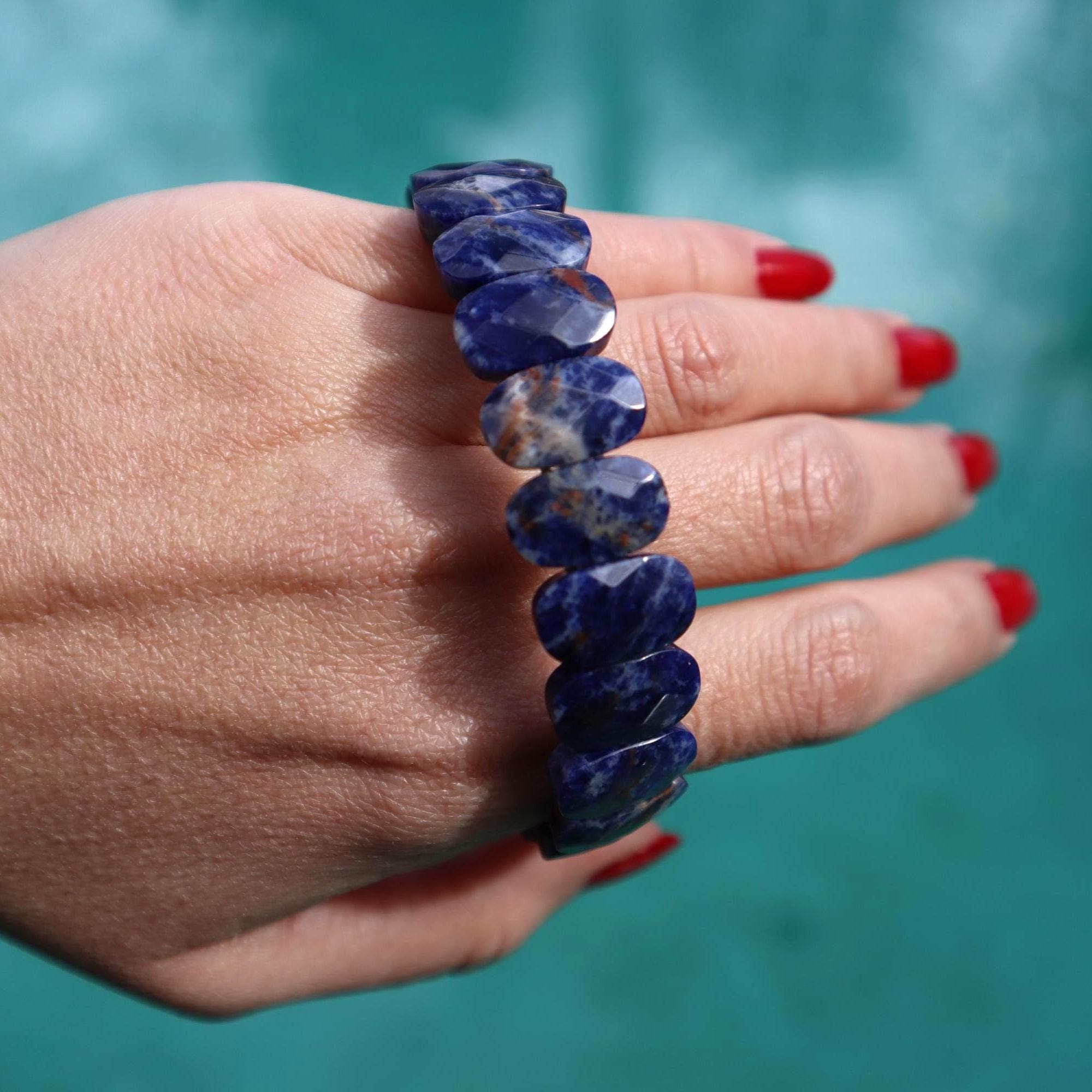Natural Sodalite Beaded Bracelet, Blue Gemstone Crystal Jewelry, Handmade Chic Style - image 5