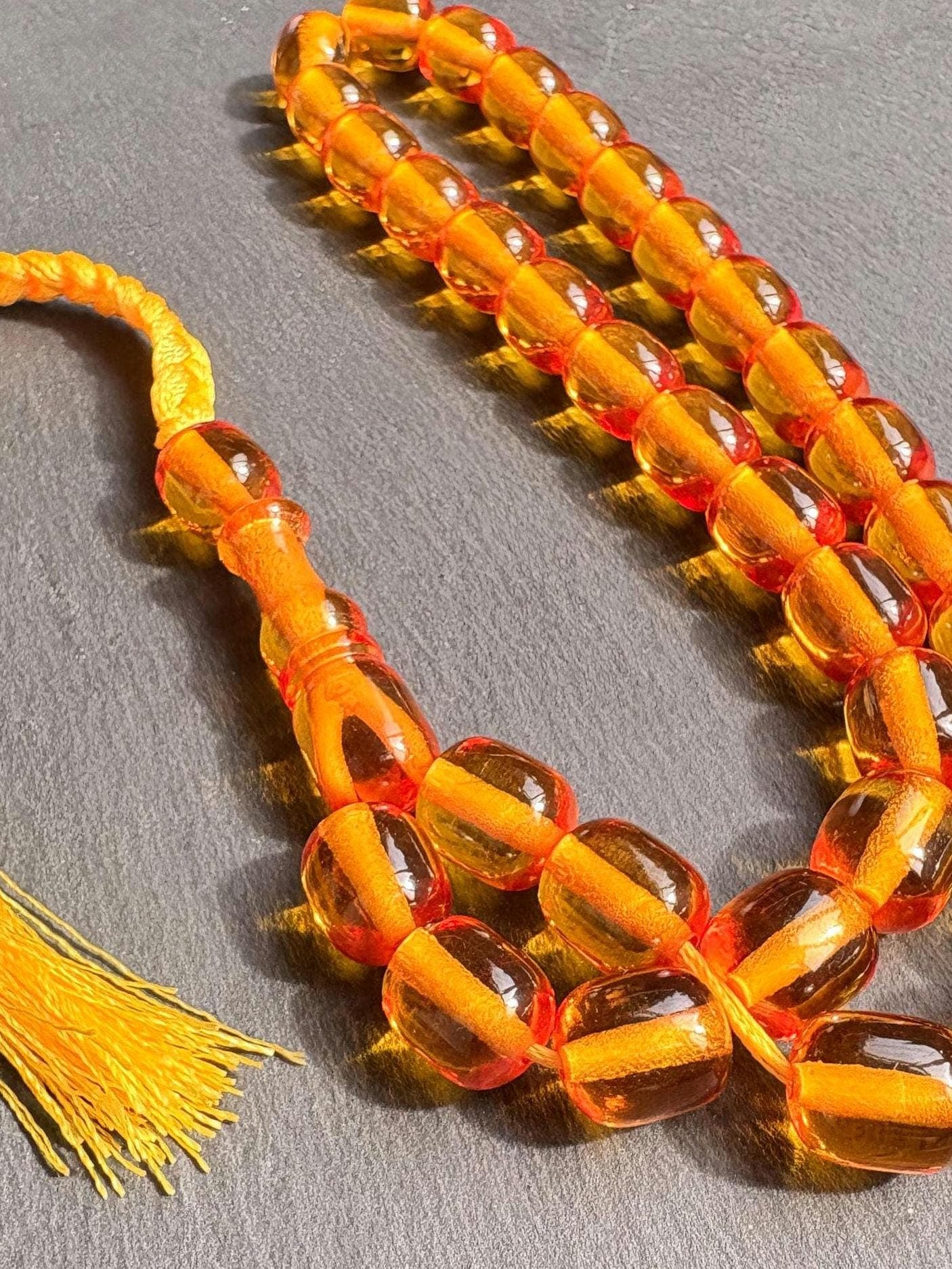 Pressed Amber Tasbih 33 Beads Light Yellow | Misbaha Prayer Beads | Islamic Gift - image 3